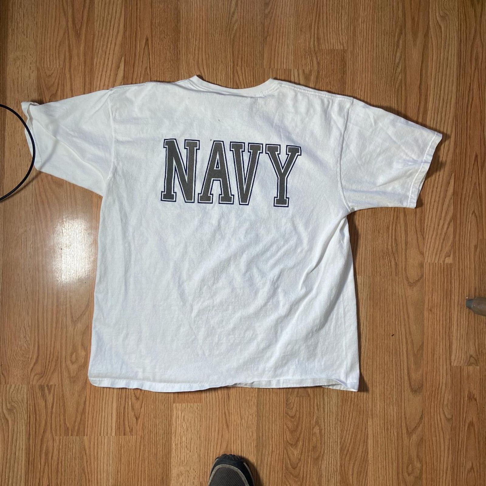Hanes 90s white navy tee shirt Size US XL / EU 56 / 4 - 2 Thumbnail