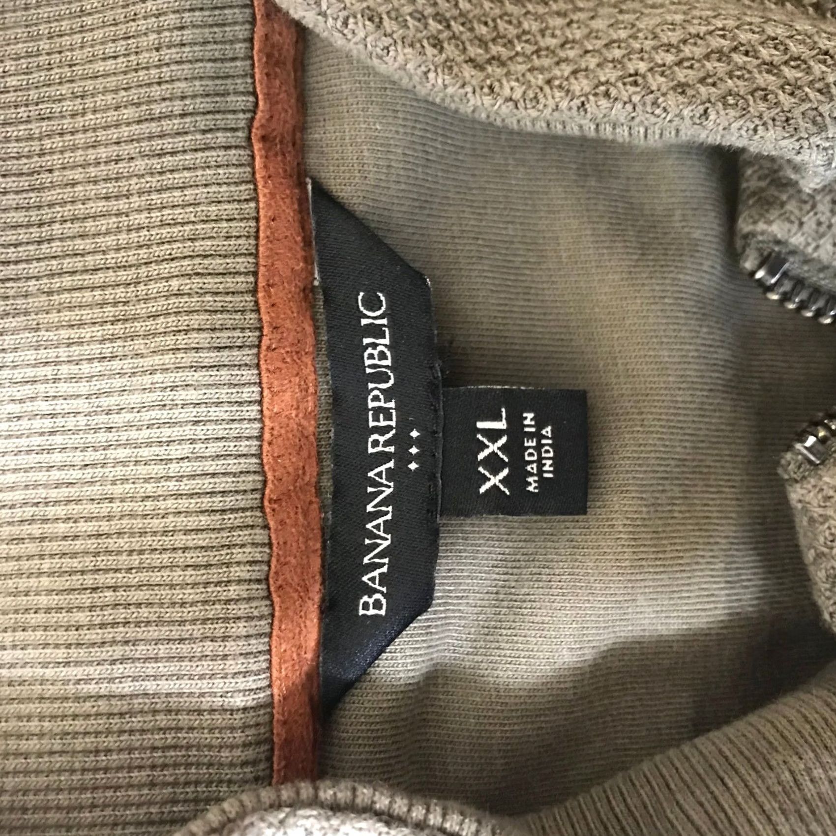 Banana Republic Banana Republic Mens XXL Olive Green Textured Cotton Full Zip Mock Neck Sweater Size US XXL / EU 58 / 5 - 7 Thumbnail