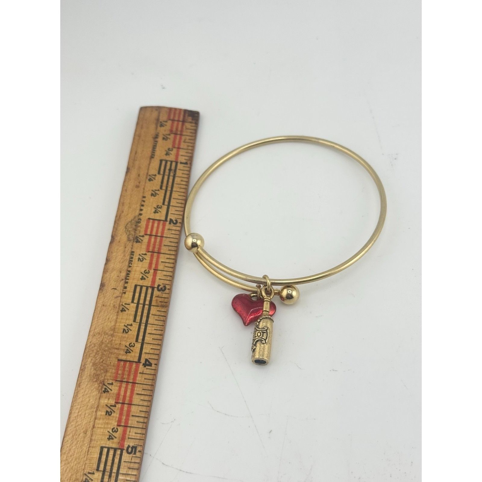 Vintage Vintage gold bangle enamel heart and wine charms bracelet Size ONE SIZE - 4 Thumbnail