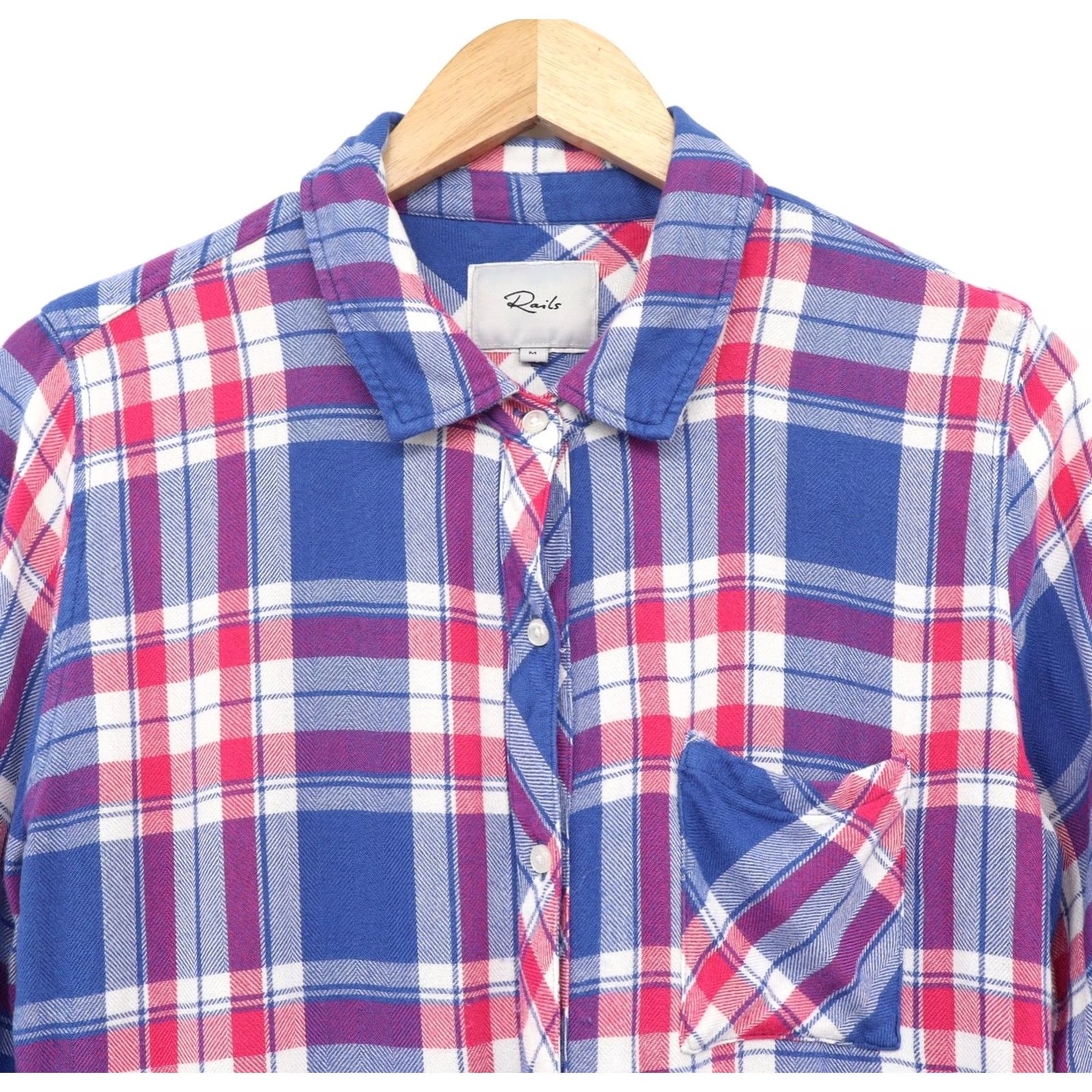 Rails Rails Button-Down Shirt Women M Plaid Rayon Blue Pink Henley? Size M / US 6-8 / IT 42-44 - 3 Thumbnail