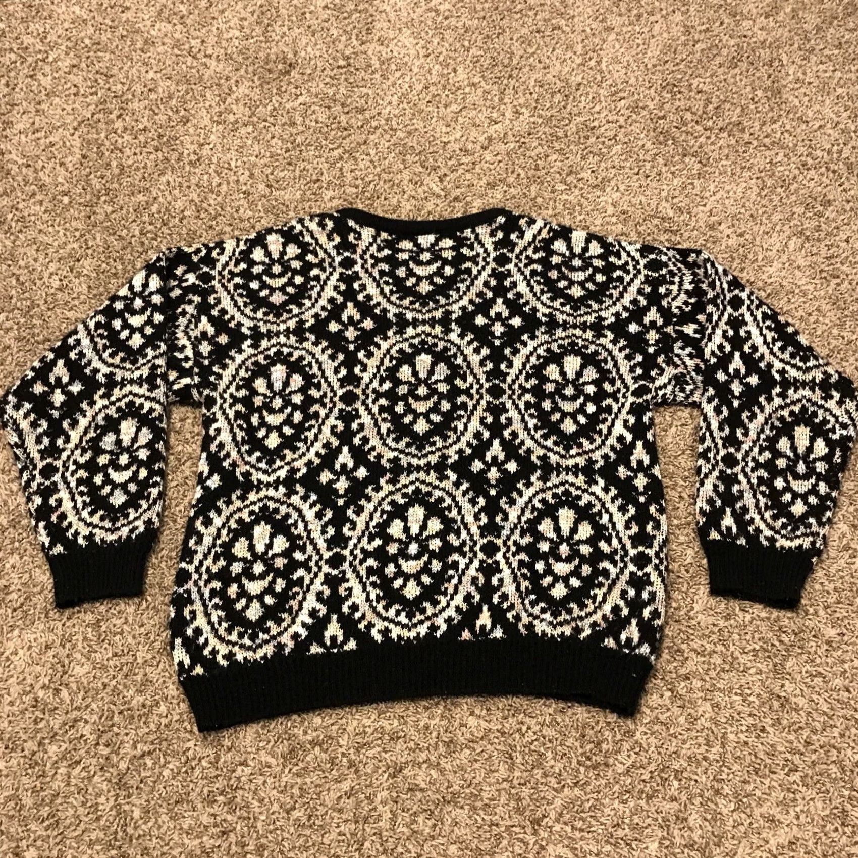 Vintage VTG Jessica Stevens Glitter BLACK KNIT SWEATER SIZE L Acrylic Blend 1990s Party Geometric Womens Size L / US 10 / IT 46 - 3 Thumbnail