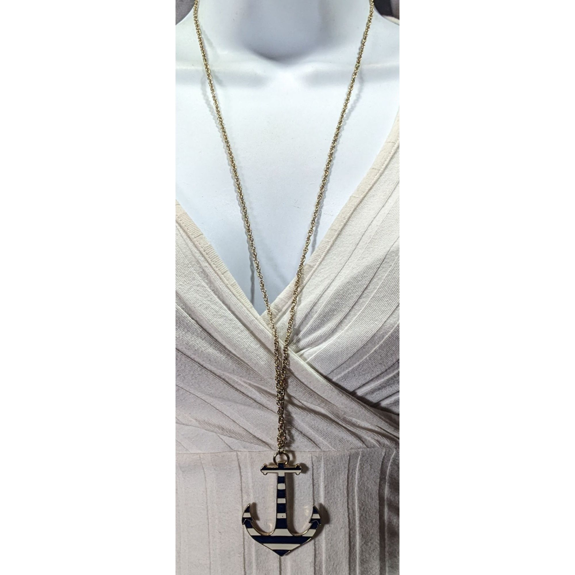 Other Nautical Enamel Blue And White Striped Anchor Necklace Size ONE SIZE - 2 Thumbnail