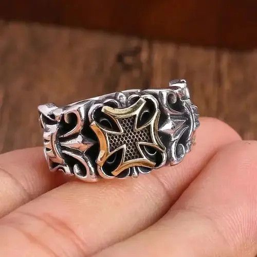 Ring Of Fire New Punk Big Cross Ring Resizable Jewelry Street Retro Gothi Size ONE SIZE - 4 Thumbnail