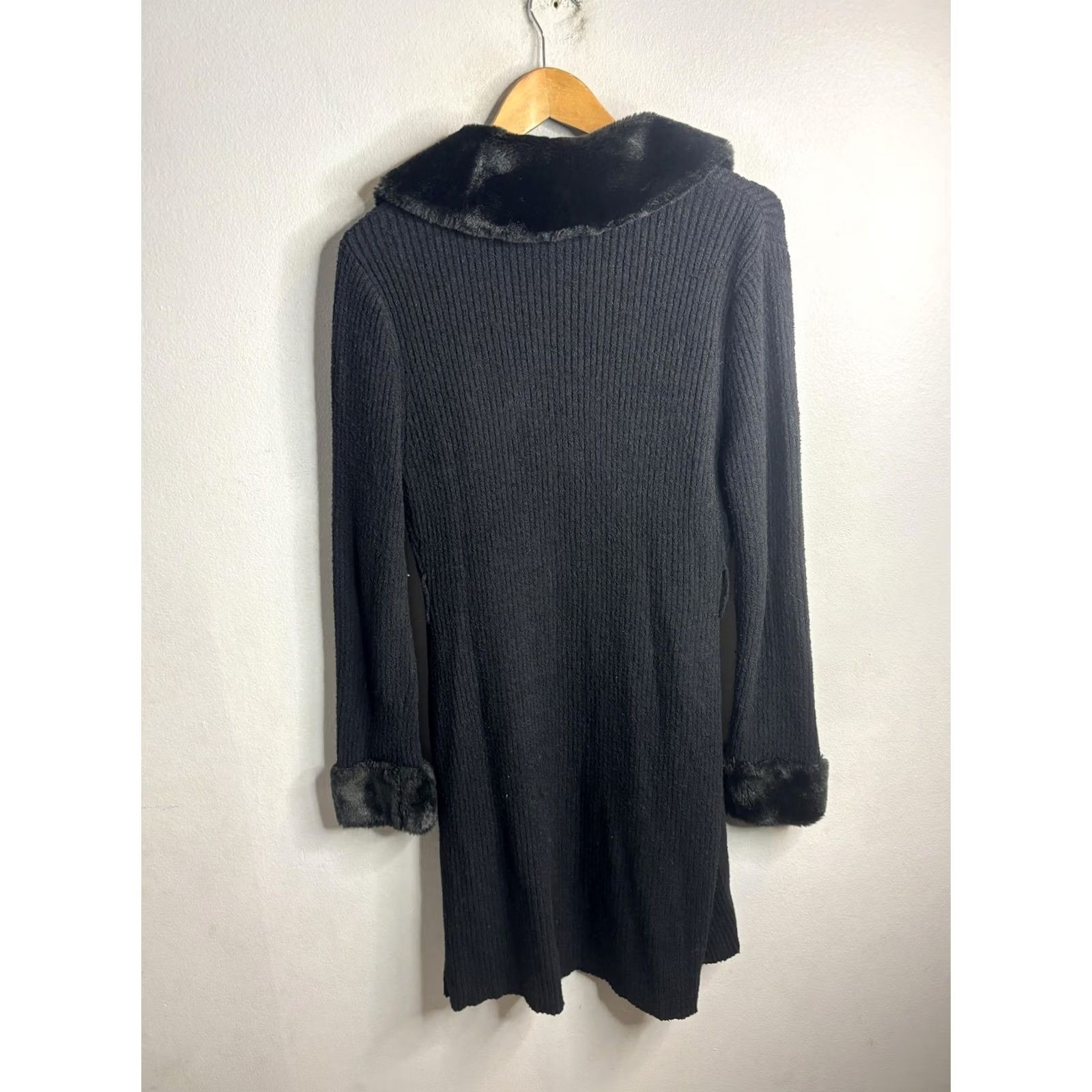 Vintage VINTAGE Georgiou Studio Cardigan Sweater Womens Small Black Faux Fur Trim Longline VTG Size S / US 4 / IT 40 - 5 Thumbnail