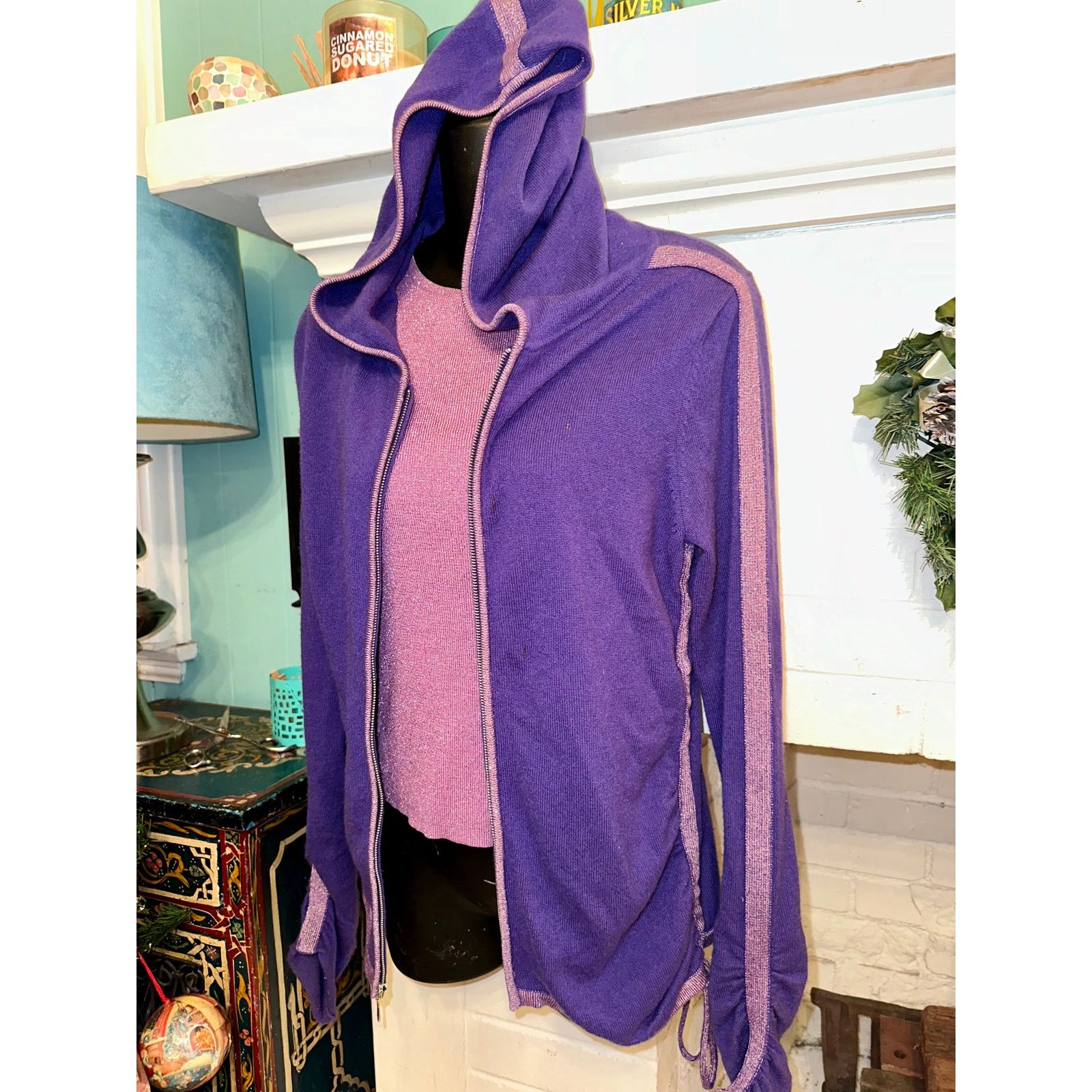 Vintage VINTAGE PURPLE CASHMERE SWEATER SET HOODIE + LAVENDER TANK Size S / US 4 / IT 40 - 2 Thumbnail