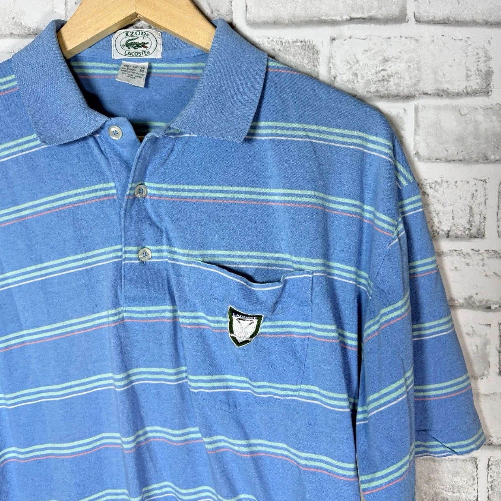 Lacoste VINTAGE Lacoste Striped Polo Shirt Mens Medium Blue 100% Cotton Regular Size US M / EU 48-50 / 2 - 2 Thumbnail