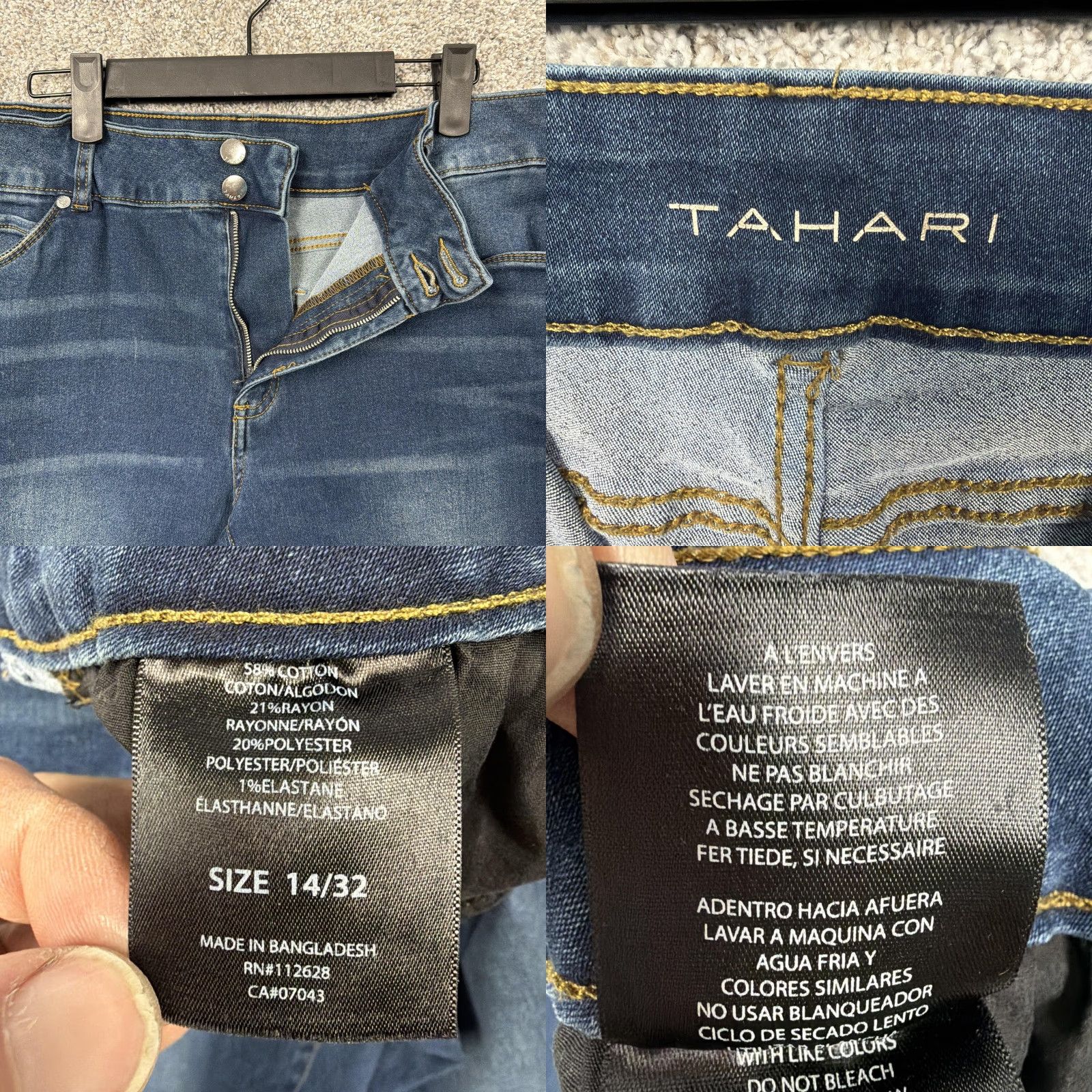 Vintage Tahari Jeans Womens 14/32 Blue Skinny Stretch Denim High Rise Regular 5-Pocket Pockets Denim Blue Size 36" / US 14 / IT 50 - 8 Thumbnail