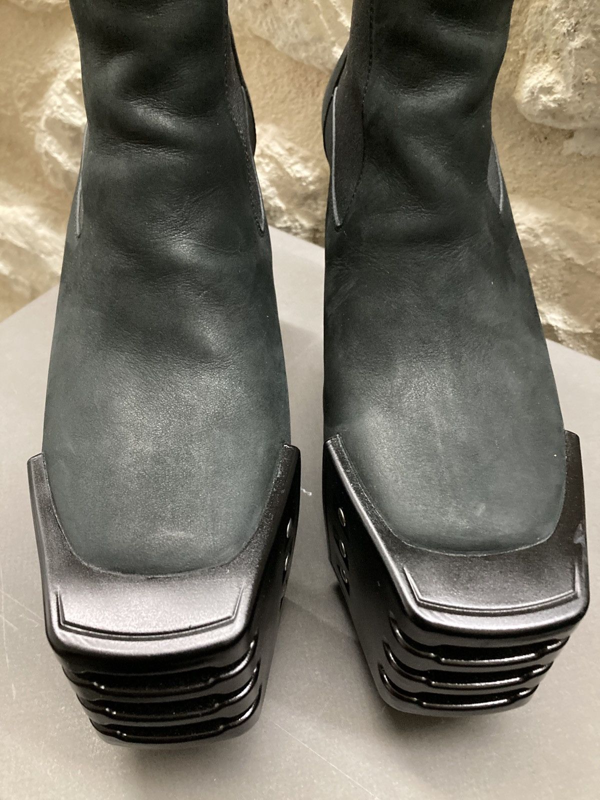 Rick Owens Black Kiss Grilled Platform Suede Heel Boots Size US 9 / EU 42 - 5 Thumbnail