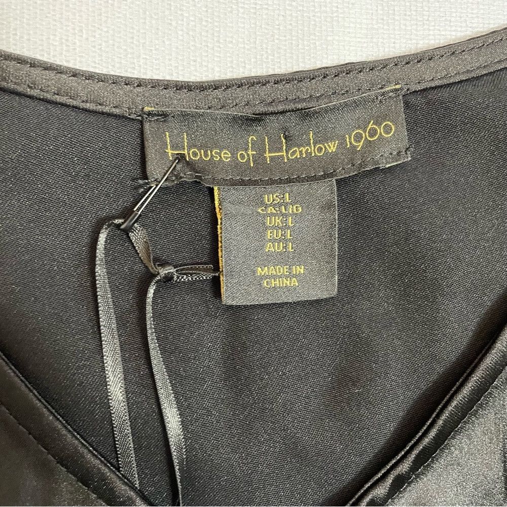 House of Harlow NWT New House of Harlow 1960 Black Satin Long Sleeve Blouse Size L / US 10 / IT 46 - 9 Thumbnail