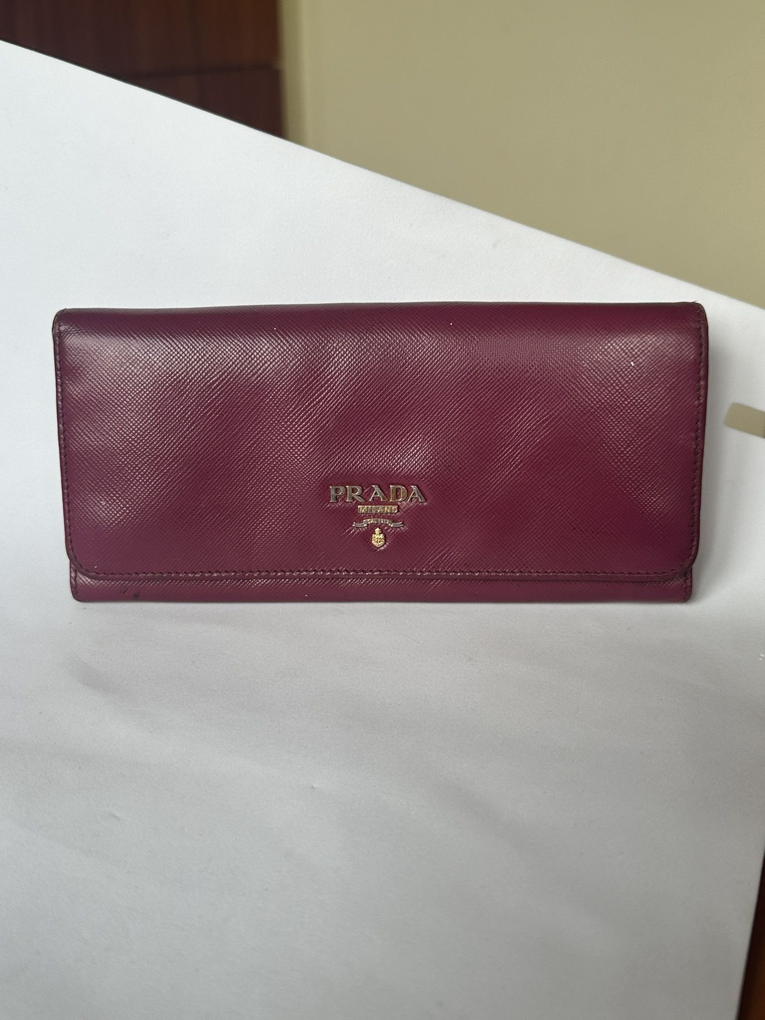 Prada Authentic Prada Wallet Saffiano Long Logo Magenta Size ONE SIZE - 1 Thumbnail