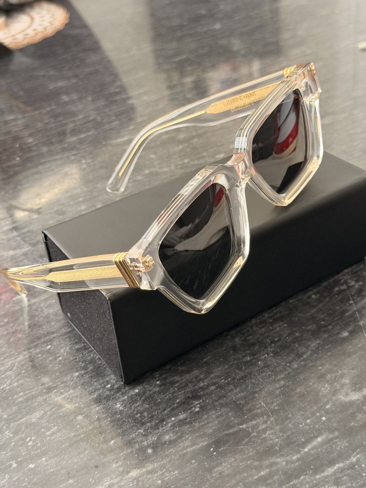 James Oro James Oro Clear Frame Sunglasses with Gold Accents Size ONE SIZE - 1 Thumbnail