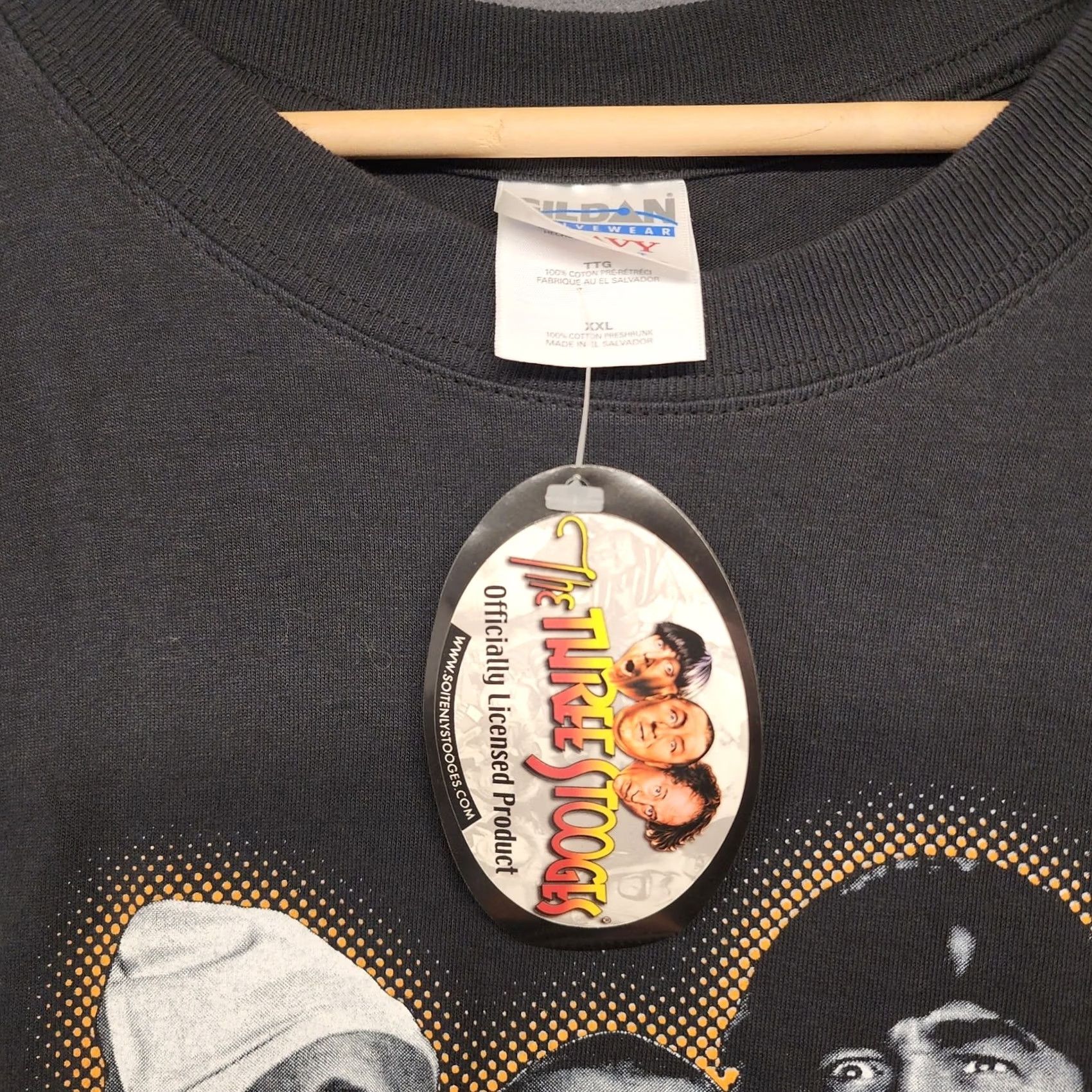 Gildan VINTAGE Deadstock Gildan T-Shirt Black 2XL Men Crew Neck Short Sleeve Y2K Three Stooges NOS NEW Whazzup! Size US XXL / EU 58 / 5 - 3 Thumbnail