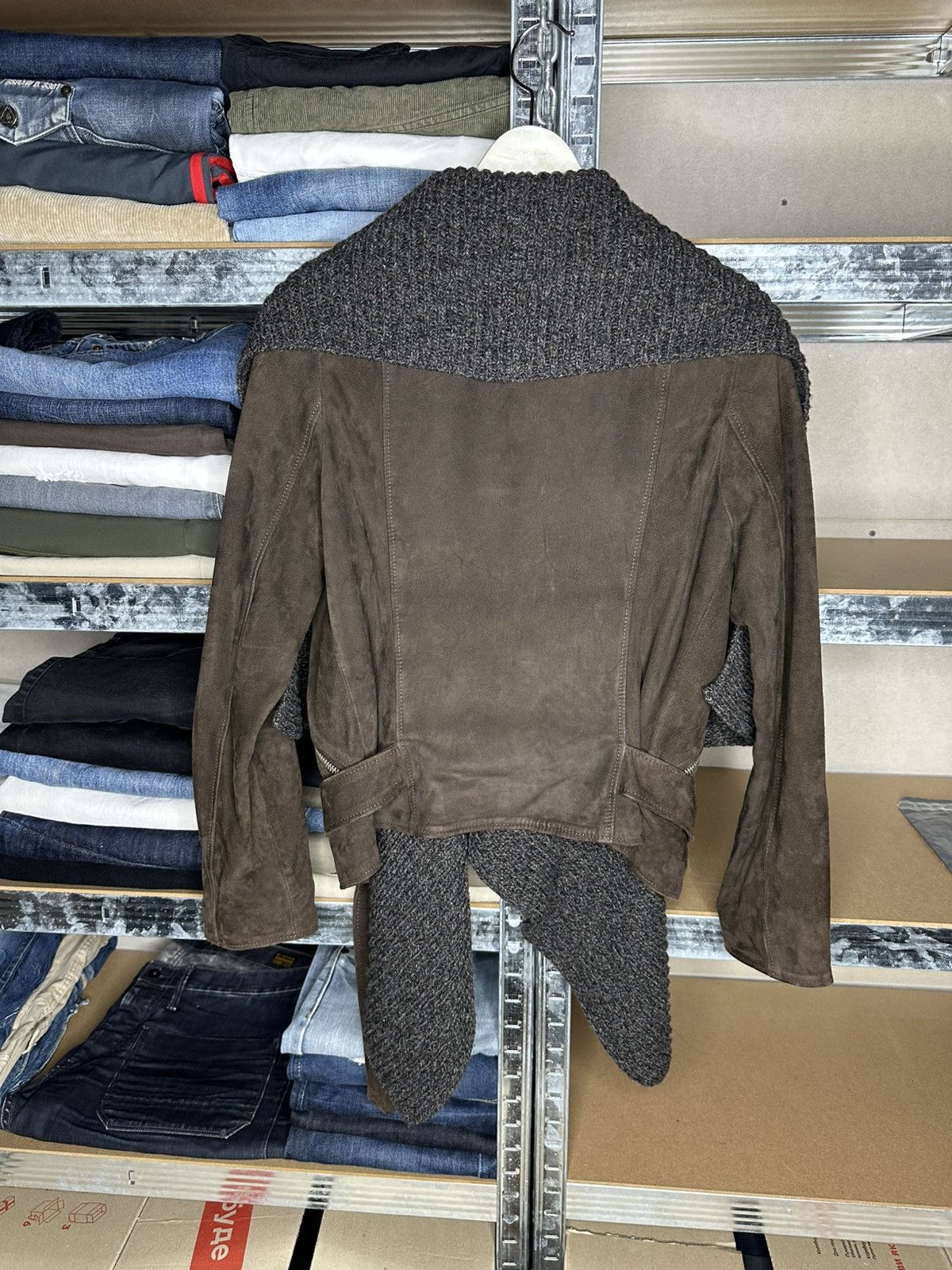 Allsaints AllSaints Wrap Knit Wool Front Leather Biker Jacket US 8 Size M / US 6-8 / IT 42-44 - 4 Thumbnail