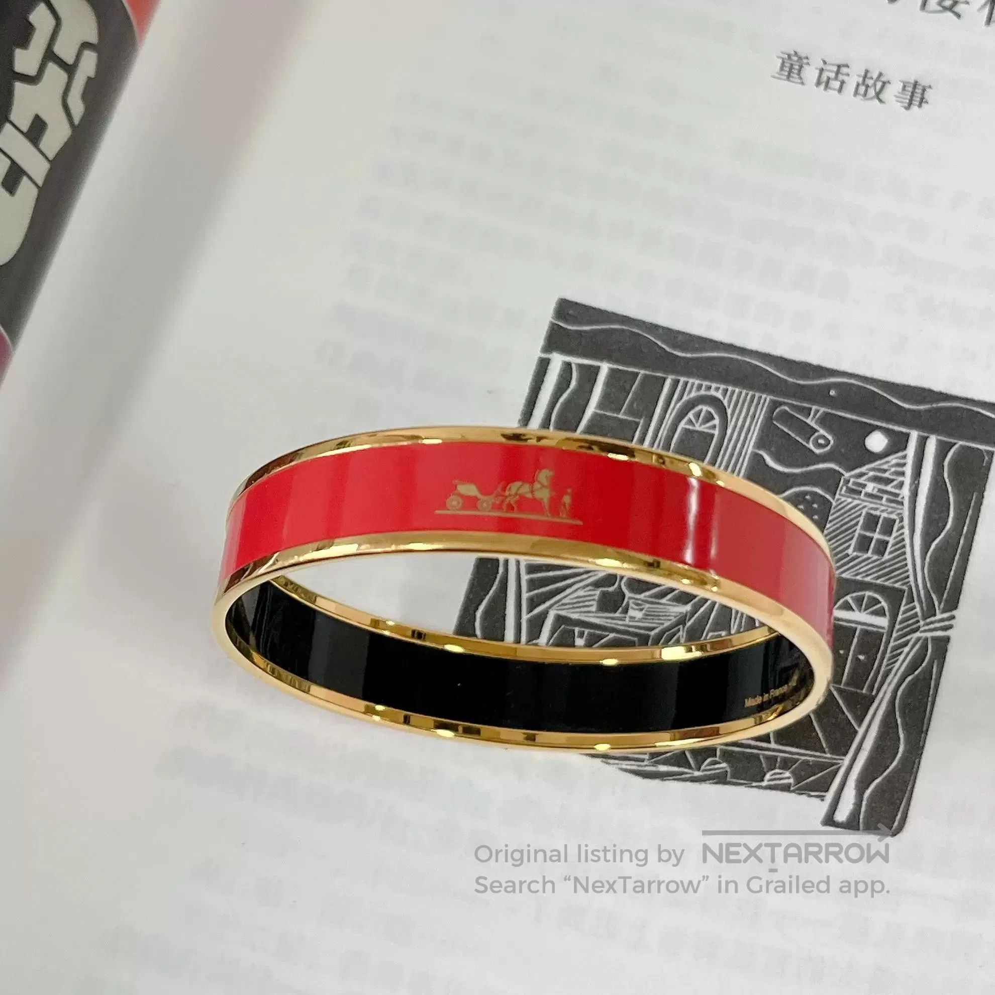 Hermes Red Enamel Gold Accent Bracelet.