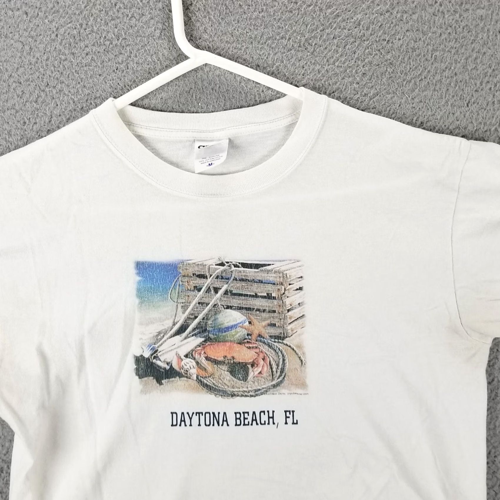 Anvil Vintage T-Shirt Crab Beach Florida Daytona Adult Medium White Ocean Tee Anvil Logo Beach Mens Size US M / EU 48-50 / 2 - 2 Thumbnail