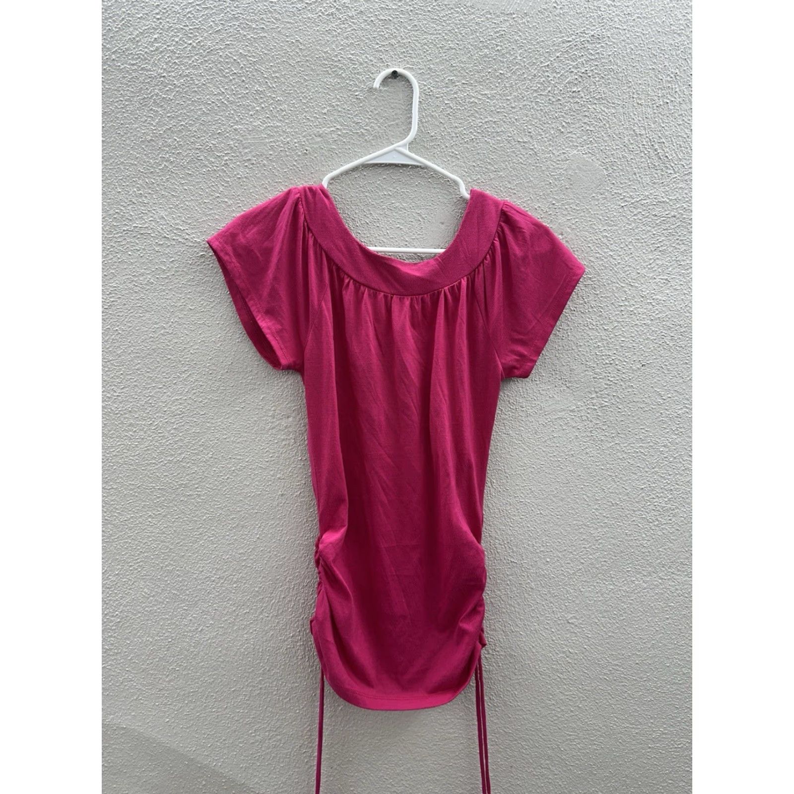 Vintage Derek Heart Womens Shirt Size Medium Pink Short Sleeve Ruched Sided Shirt Size M / US 6-8 / IT 42-44 - 6 Thumbnail