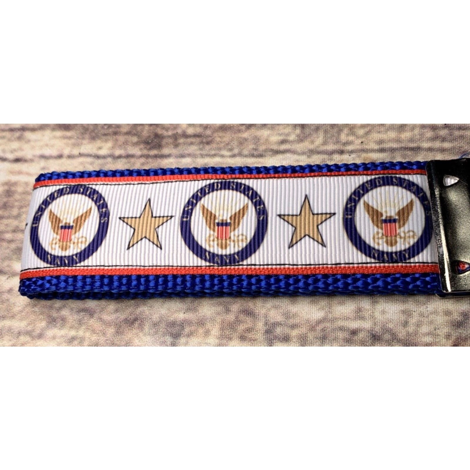 Vintage U.S. Navy Key Fob Holder Wristlet Keychain Red White Blue 4 1/2" Navy Unbranded Unisex Military Wristlet Keychain Size ONE SIZE - 3 Thumbnail
