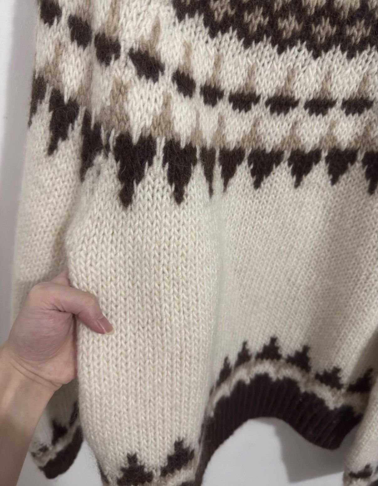 Saint Laurent Paris Saint Laurent Crewneck Cream/Brown Fair Isle Knit Sweater Size US L / EU 52-54 / 3 - 4 Thumbnail