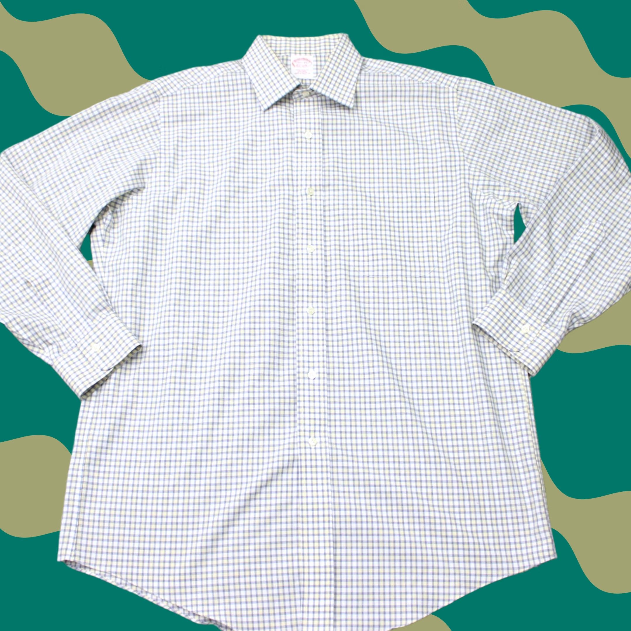 Brooks Brothers Brooks Brothers Shirt Men 15.5 33 Yellow/Blue Check Non-Iron 100% Cotton Dress Shirt Regular Fit Size US L / EU 52-54 / 3 - 1 Thumbnail