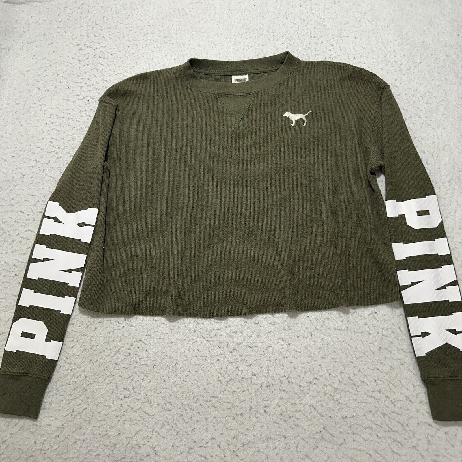 Victoria's Secret PINK Victoria's Secret XS Green Waffle Knit Cropped T Shirt Size XS / US 0-2 / IT 36-38 - 1 Thumbnail