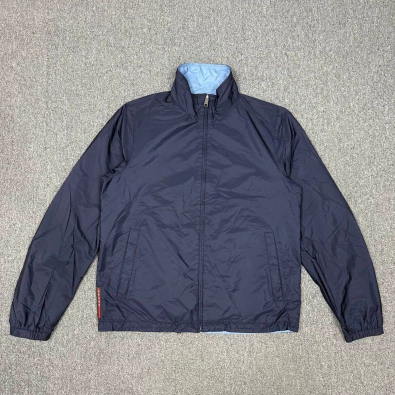 Prada Blue Logo Nylon Reversible Jacket - dmc