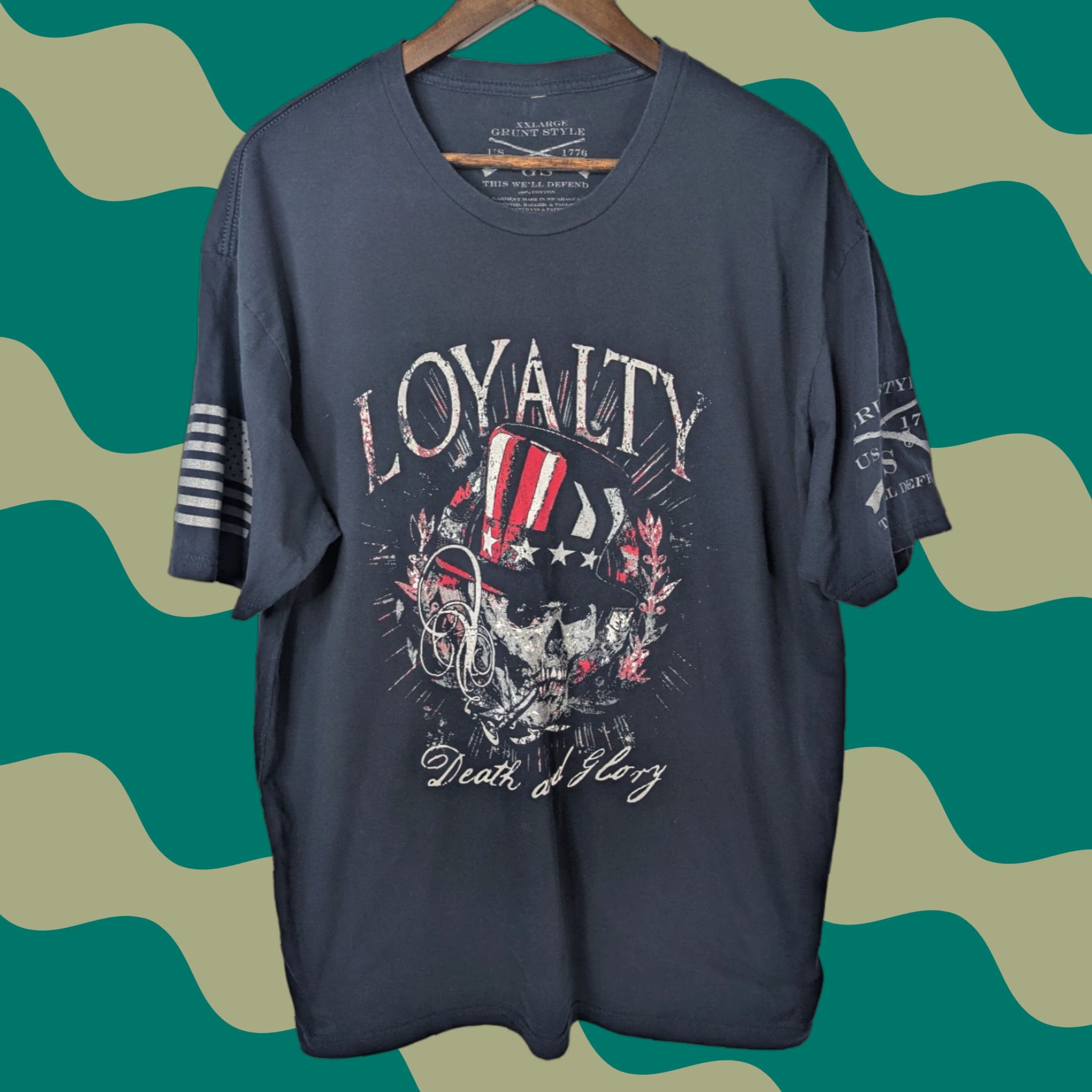 Vintage VINTAGE Grunt Style Loyalty Death And Glory Shirt Skull Patriotic Graphic S/S Tee 2XL Size US XXL / EU 58 / 5 - 1 Thumbnail