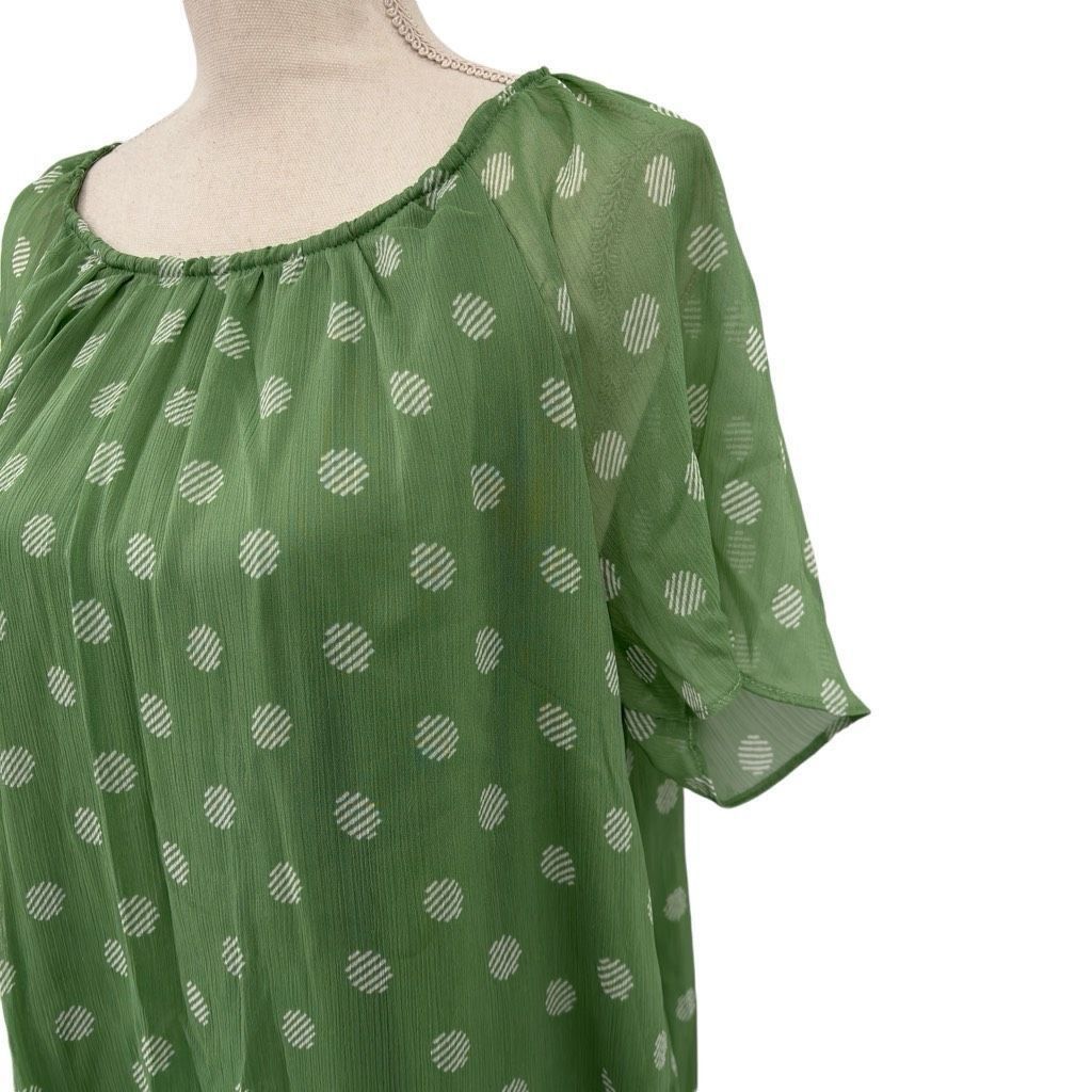 Other LC Lauren Conrad Geometric Print Sheer Chiffon Puff Sleeve Blouse Green Large 90 Size L / US 10 / IT 46 - 6 Thumbnail