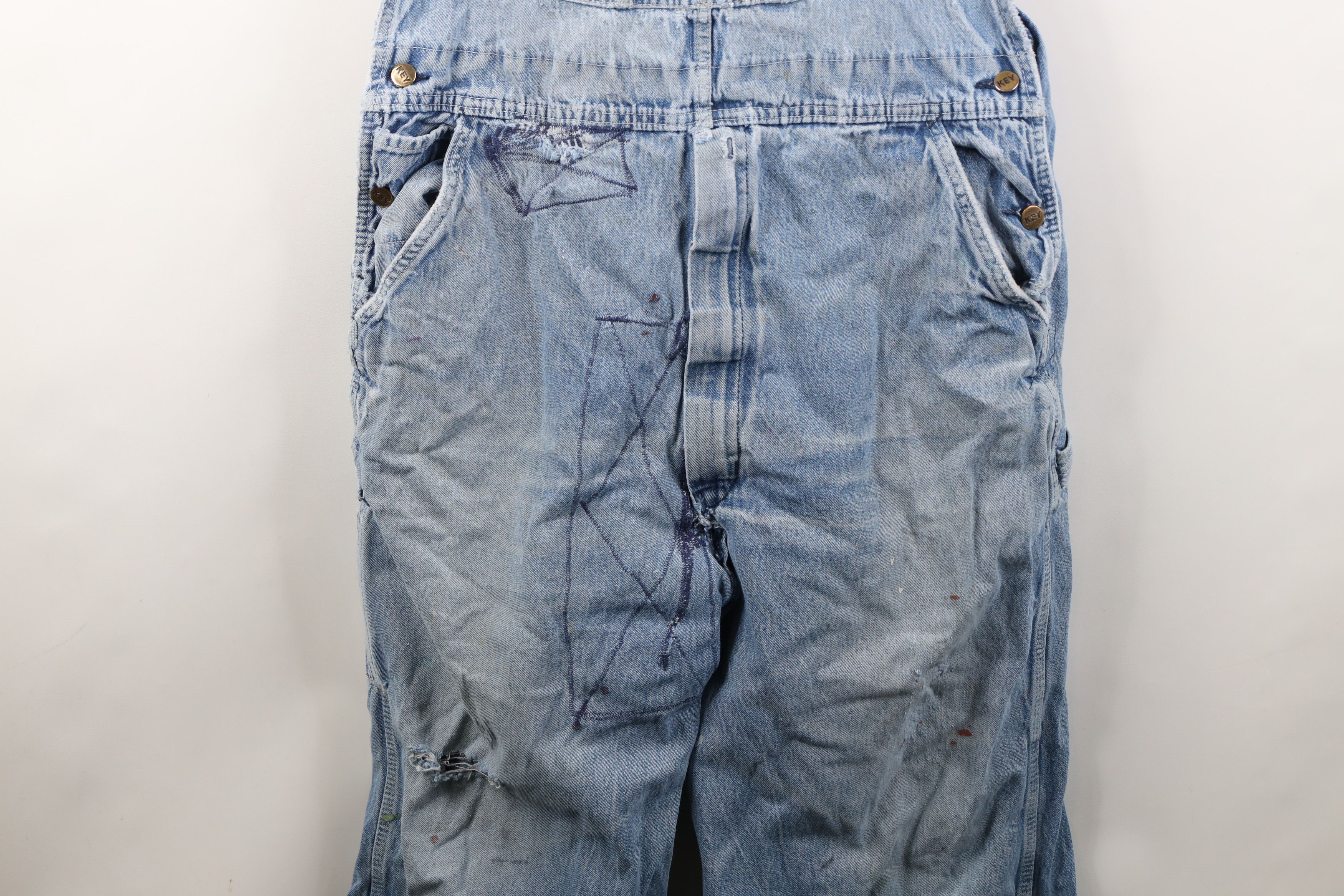 Vintage Vintage 90s Streetwear Thrashed Wide Leg Denim Jean Overalls Size US 40 / EU 56 - 4 Thumbnail