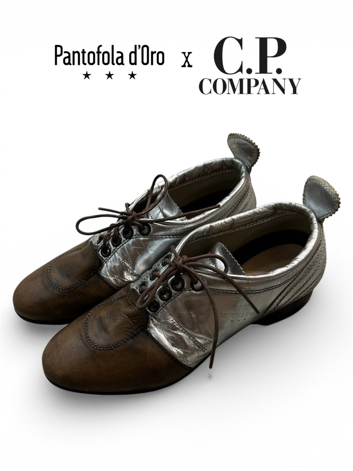 C.P. Company C.P. Company x Pantofola D'oro Oxford Leather Silver Shoes Size US 5 / EU 37 - 1 Thumbnail