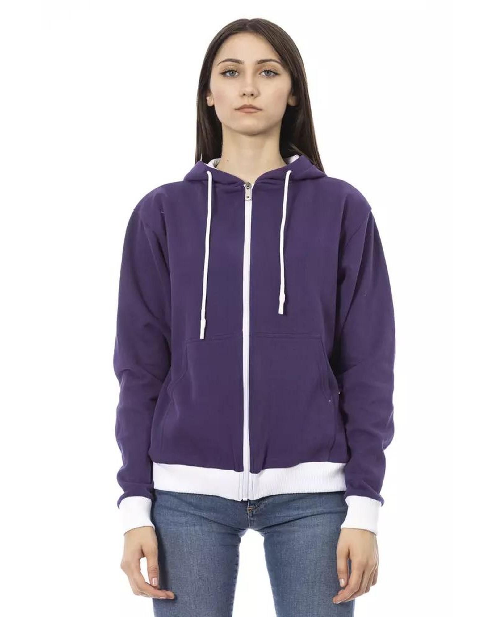 image of Baldinini Cotton Sweater With Adjustable Hood in Purple, Women's (Size Medium)