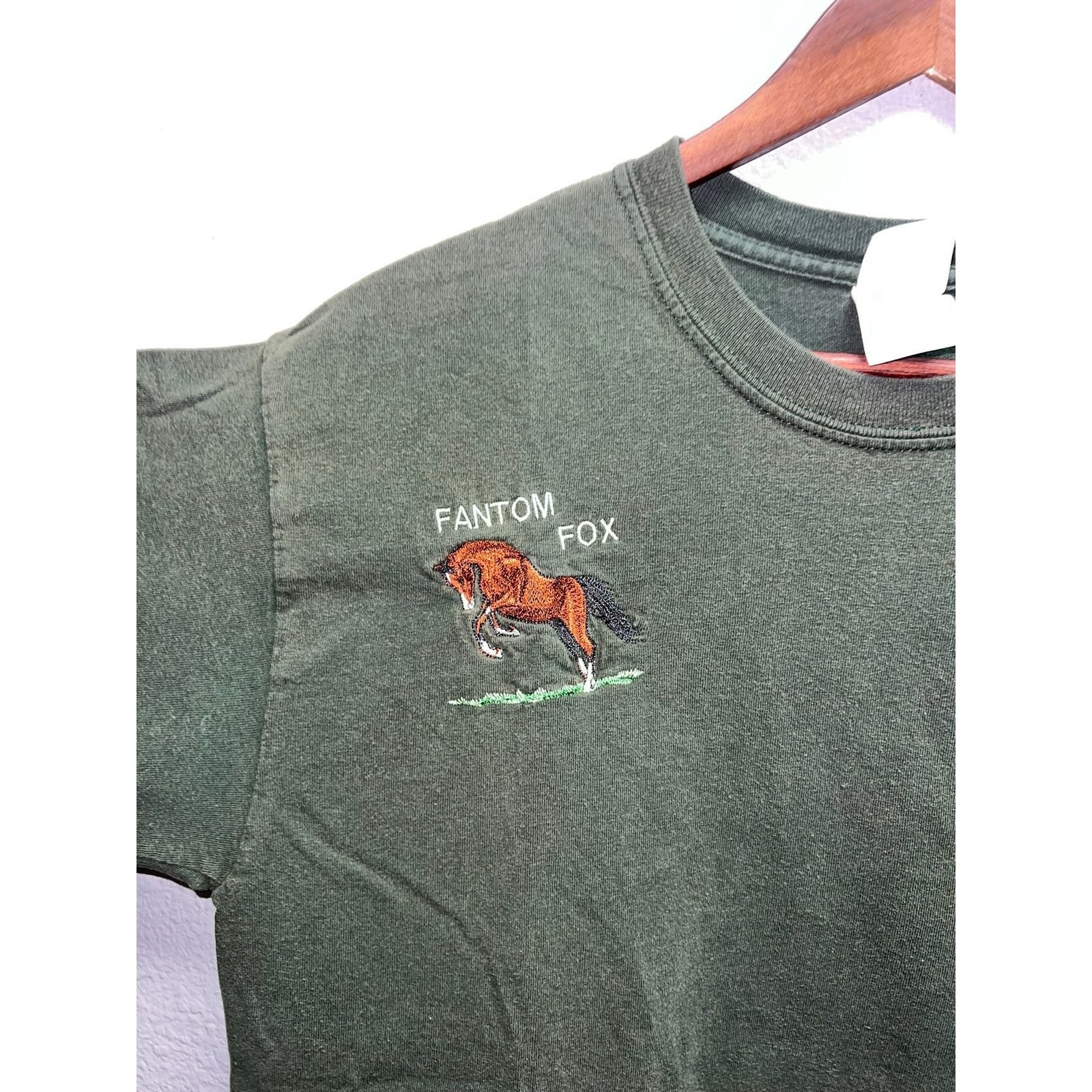 Gildan Vintage Horse Embroidery Shirt Fantom Fax Green Tee Large Size US L / EU 52-54 / 3 - 2 Thumbnail