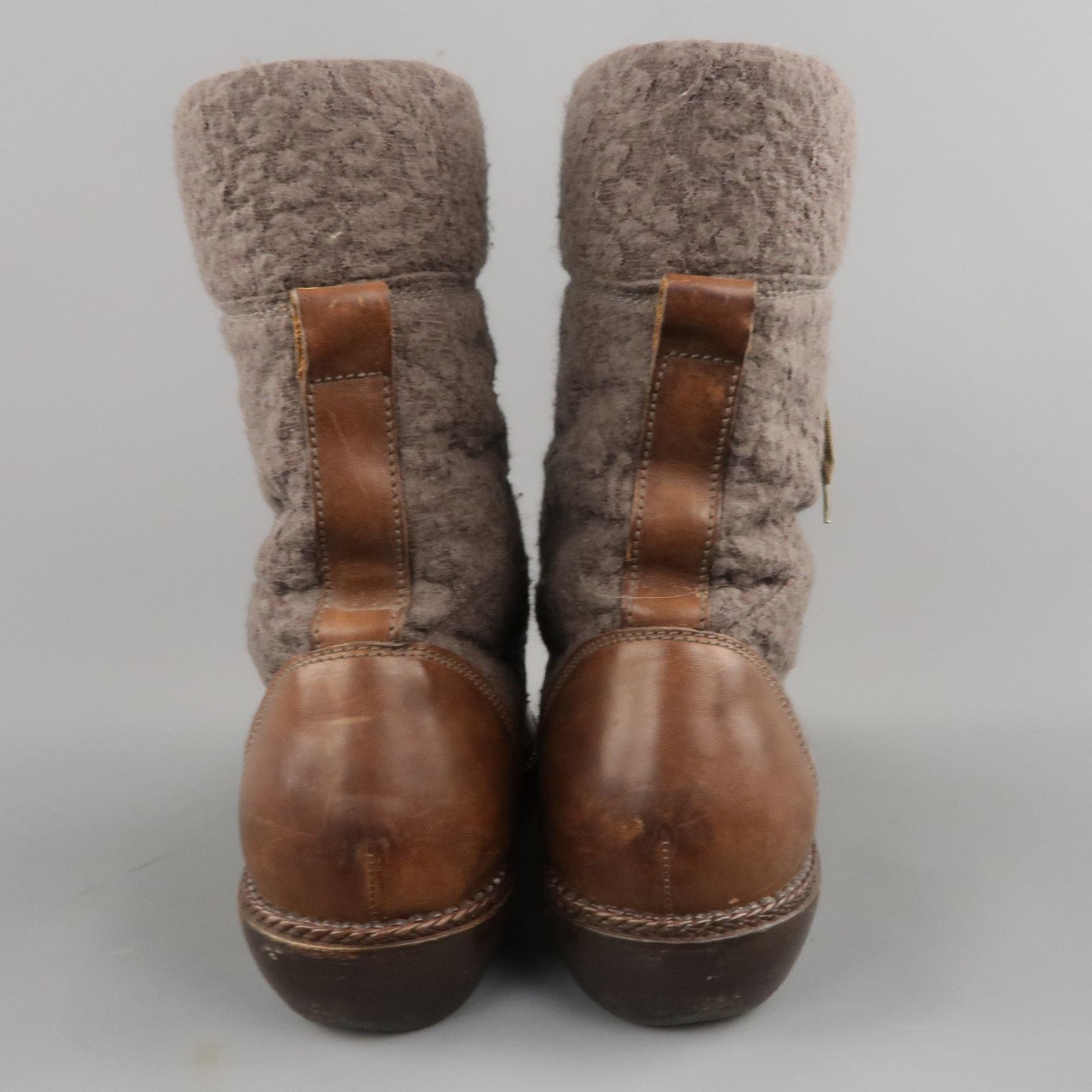 Lanvin Size 7 Brown Leather & Textured Lace Mid Calf Combat Boots Size US 7 / EU 40 - 7 Thumbnail