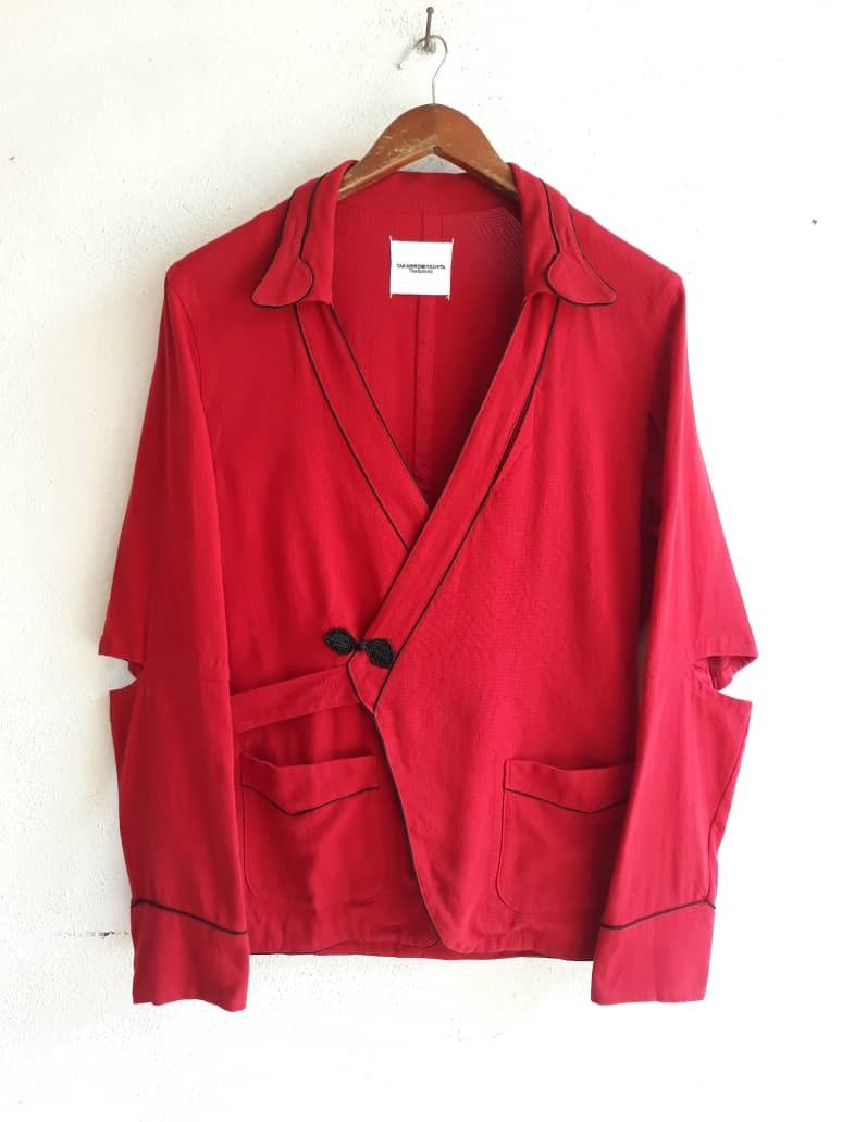 Takahiromiyashita The Soloist. SS17 TheSoloist Red Kimono Jacket with Cut-Out Sleeves Size US S / EU 44-46 / 1 - 1 Thumbnail