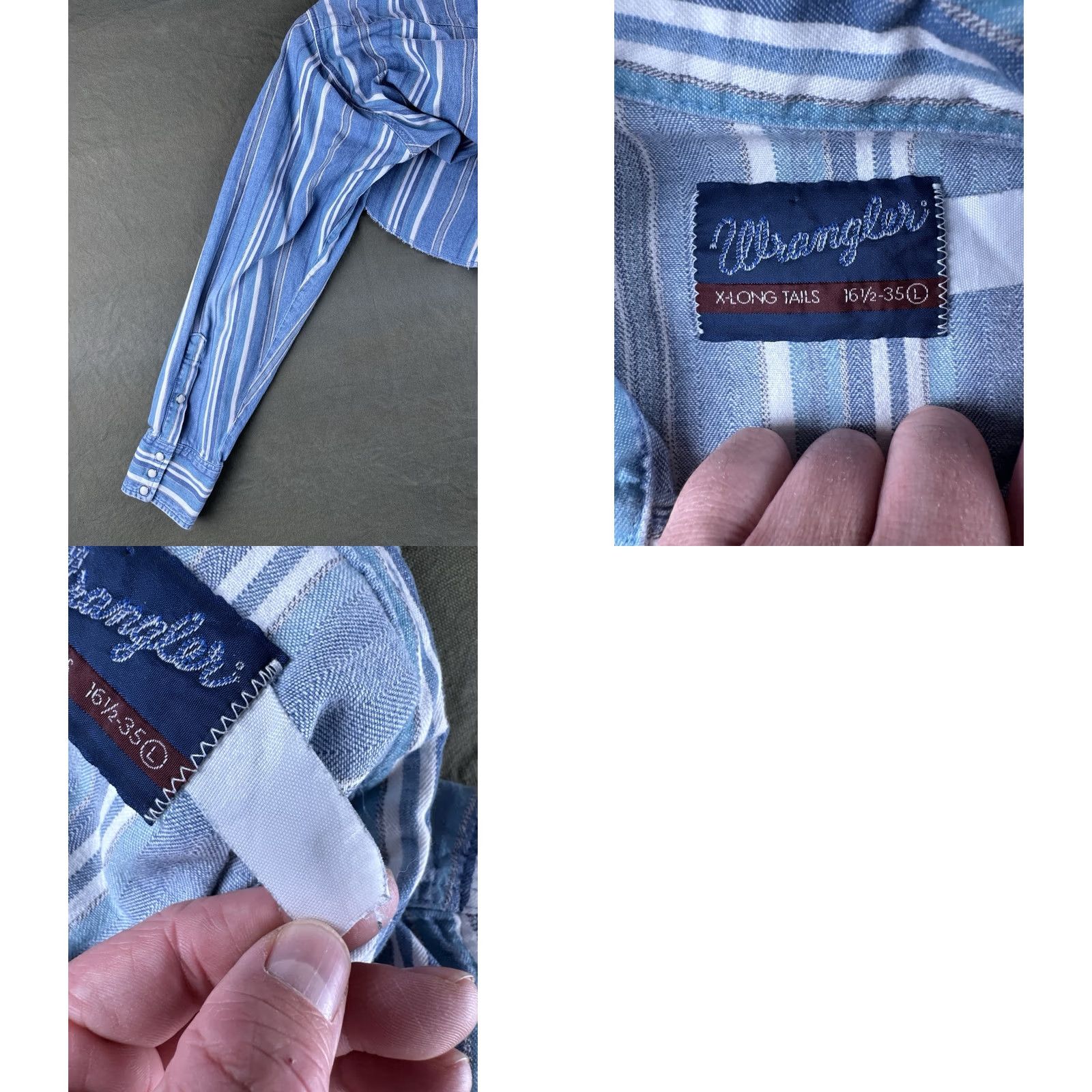 Wrangler VINTAGE Wrangler Western Pearl Snap Shirt Blue Stripe XL Long Tail USA Size US L / EU 52-54 / 3 - 9 Thumbnail