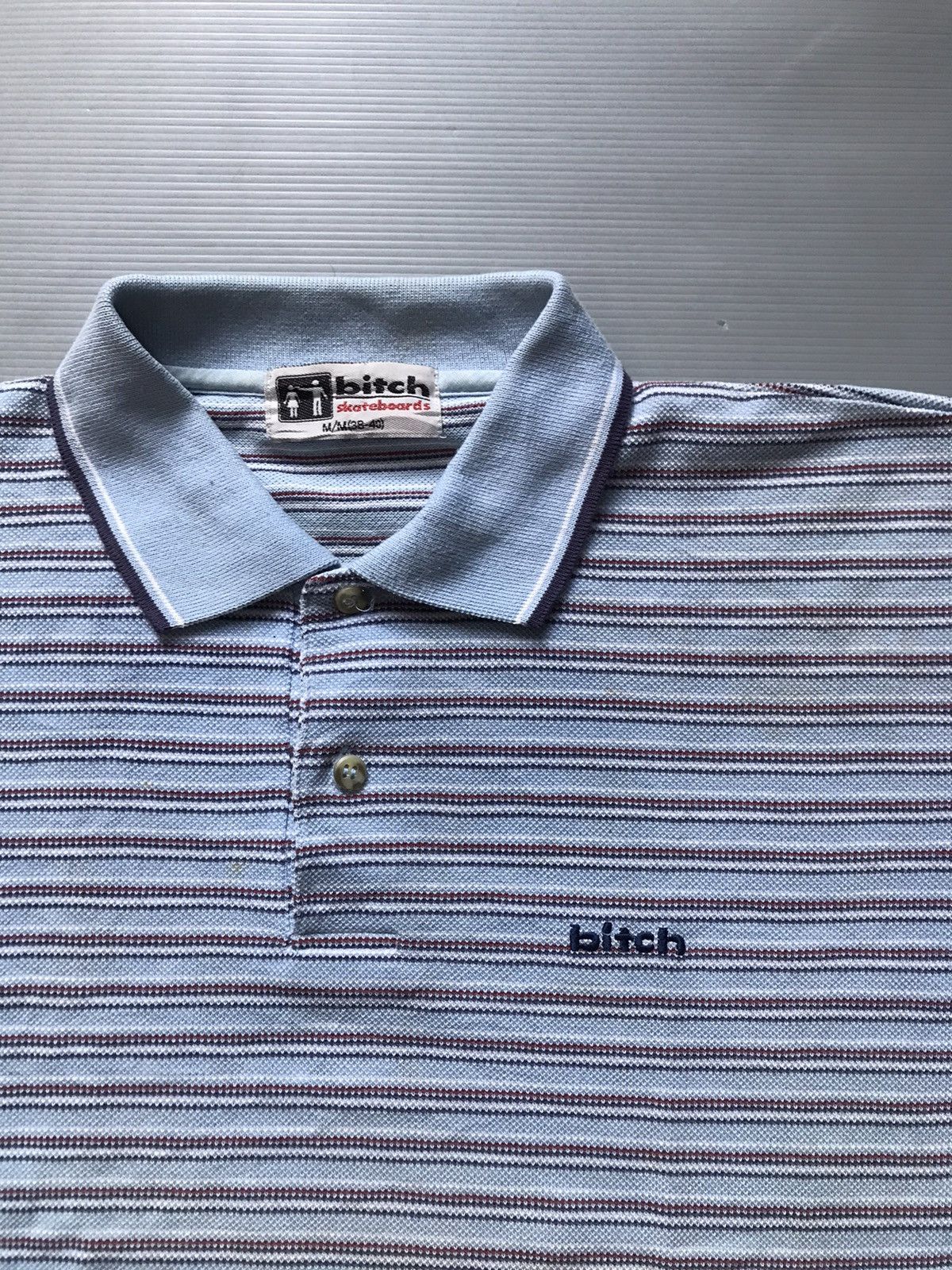 Hook-Ups × Hysteric Glamour Vintage 90s Bitch Skateboards Polo Shirt Stripe blue colar Size US M / EU 48-50 / 2 - 16 Thumbnail