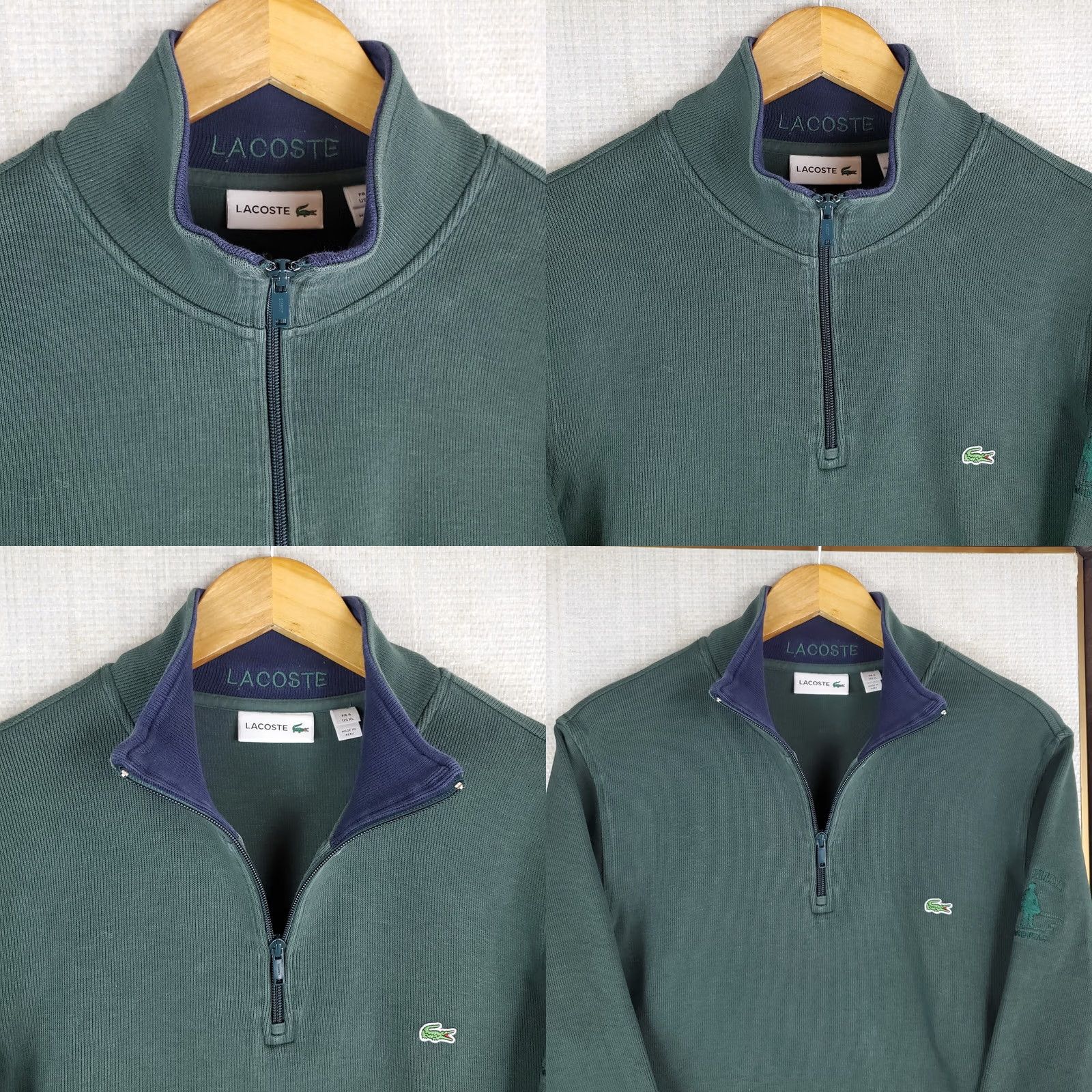 Lacoste LACOSTE 1/4 Zip Pullover XL Mens Golf Casual Green - Cog Hill Dubsdread Logo Embroidered, 100% Cotton Sweater/Sweatshirt Size US XL / EU 56 / 4 - 9 Thumbnail