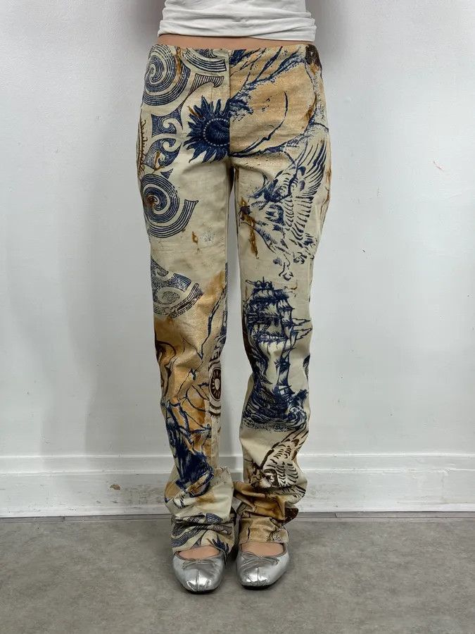Roberto Cavalli 2000s Cavalli Class Eagle Boat Tatoo Beige Pants Size 24" / US 00 / IT 34 - 2 Thumbnail