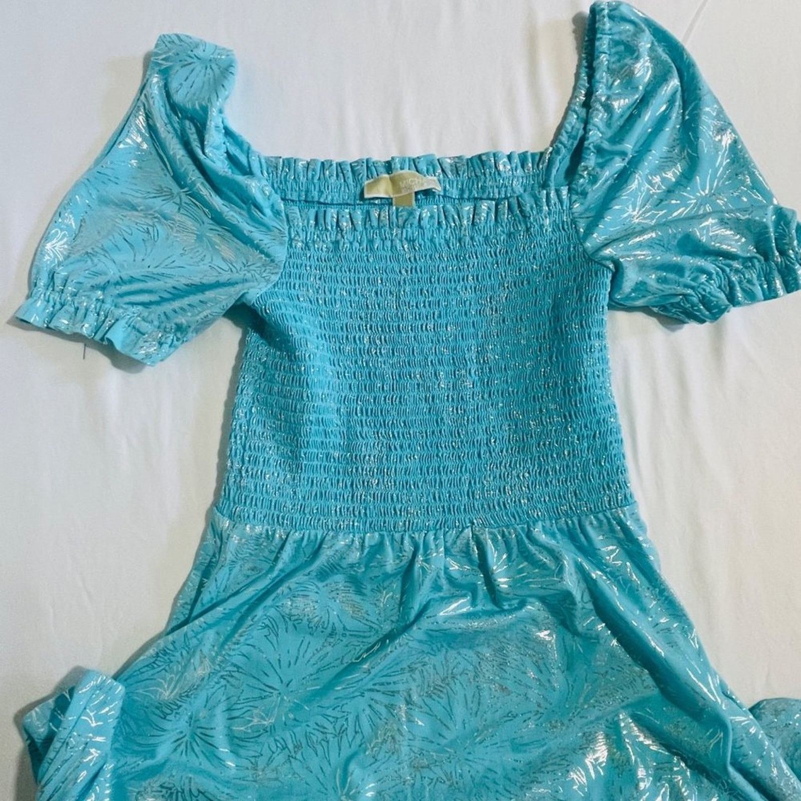 Michael Kors Michael Kors Smocked Peasant Dress Foil Print Turquoises Size S / US 4 / IT 40 - 13 Thumbnail
