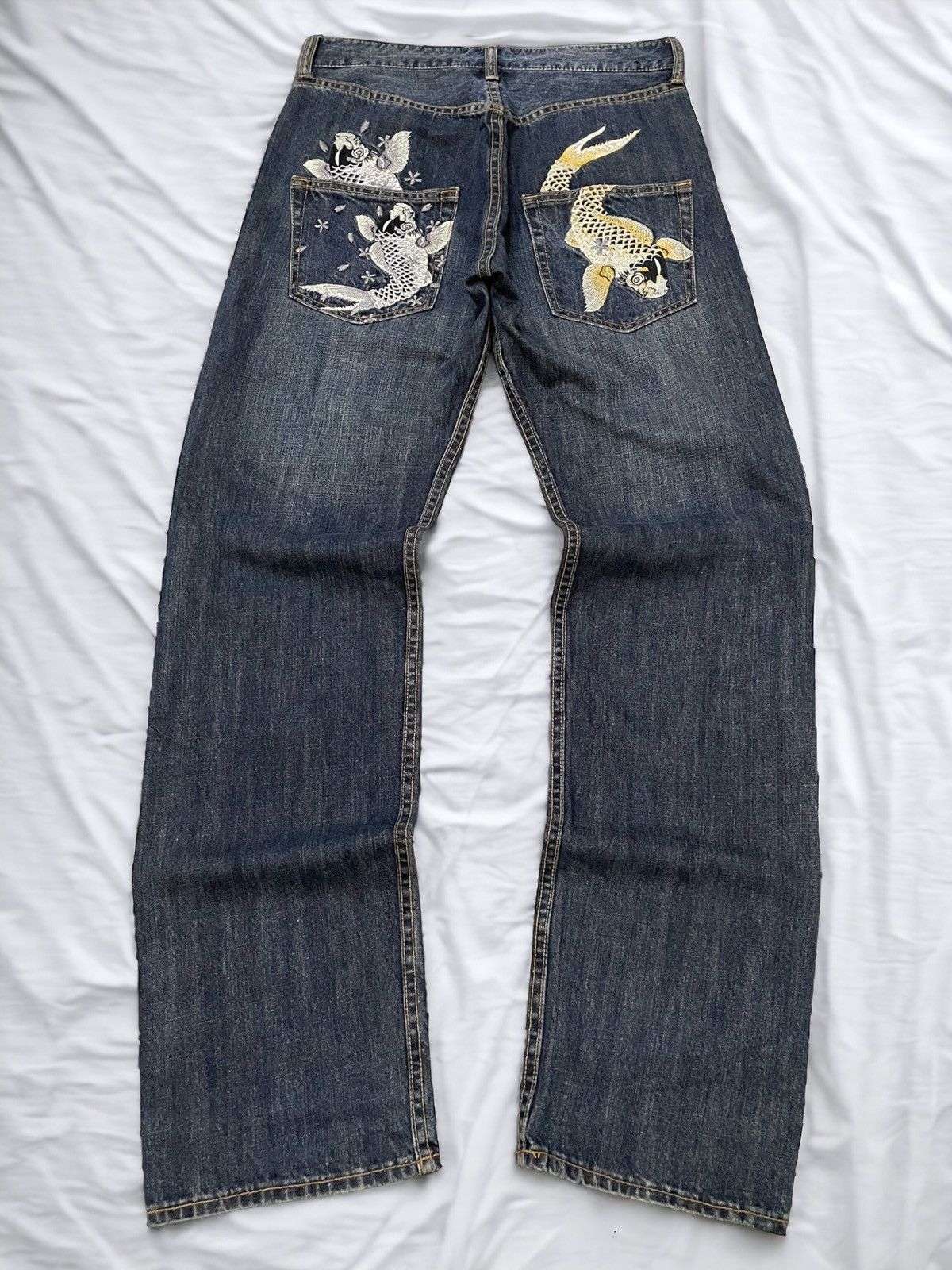 Red Monkey × Samurai Jeans Sukajan Yakuza Embroidered Traditional Japanese Tattoo Jeans Size US 30 / EU 46 - 1 Thumbnail