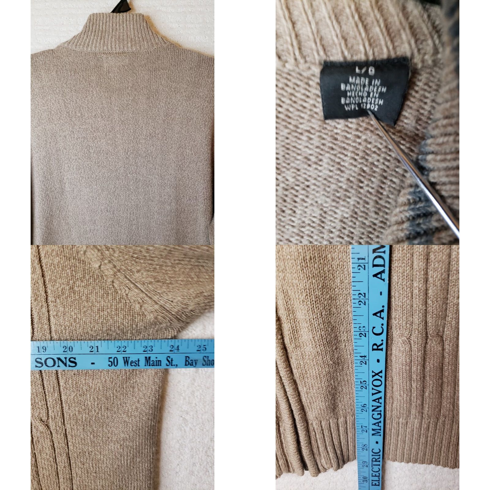 Haggar Haggar Men L Khaki Beige Full Zip Mock Neck Cable Knit Sweater Very Nice! Size US L / EU 52-54 / 3 - 8 Thumbnail