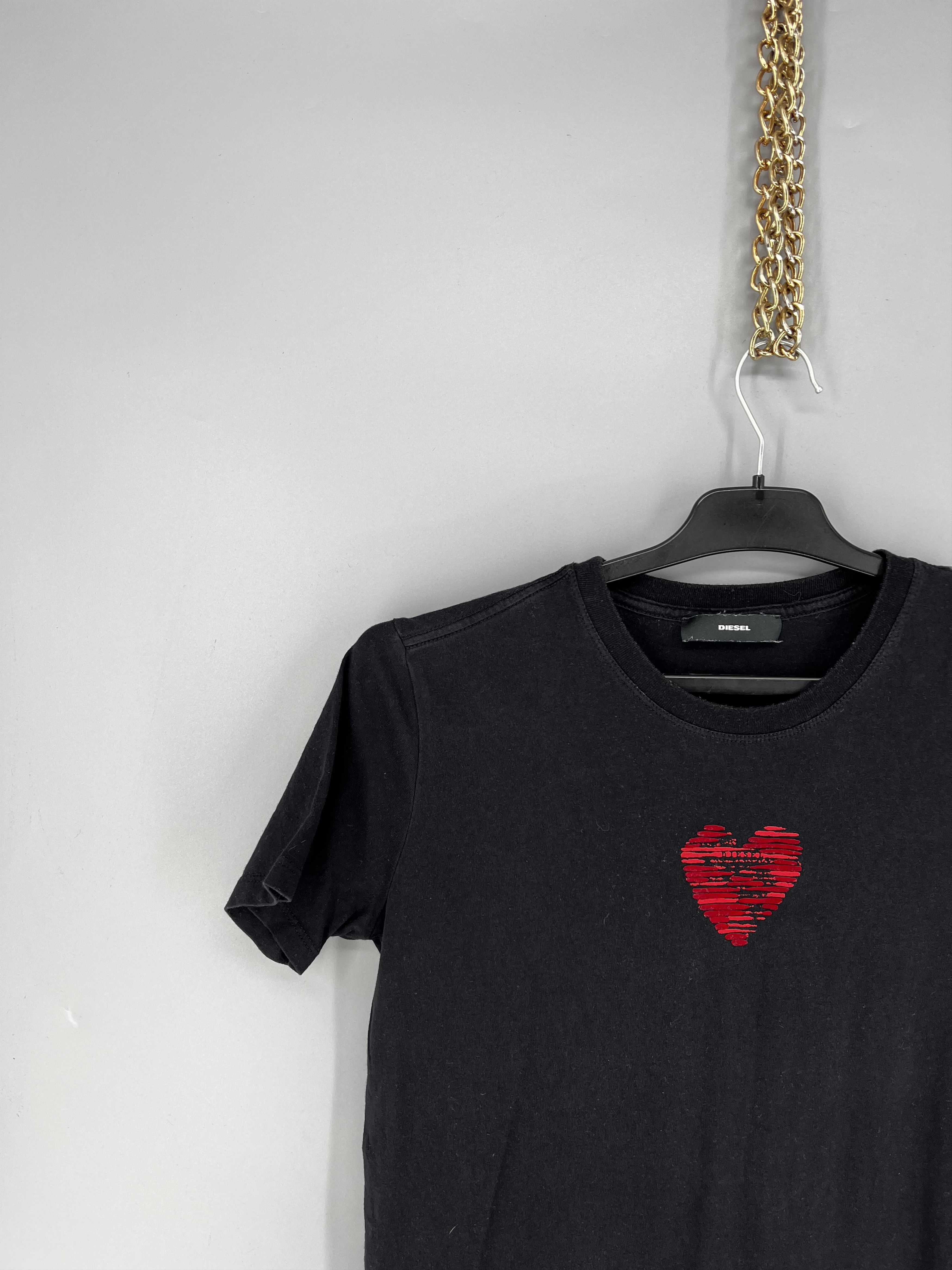 Diesel Diesel Women’s Black Tee Striped Heart Design Size S / US 4 / IT 40 - 4 Thumbnail