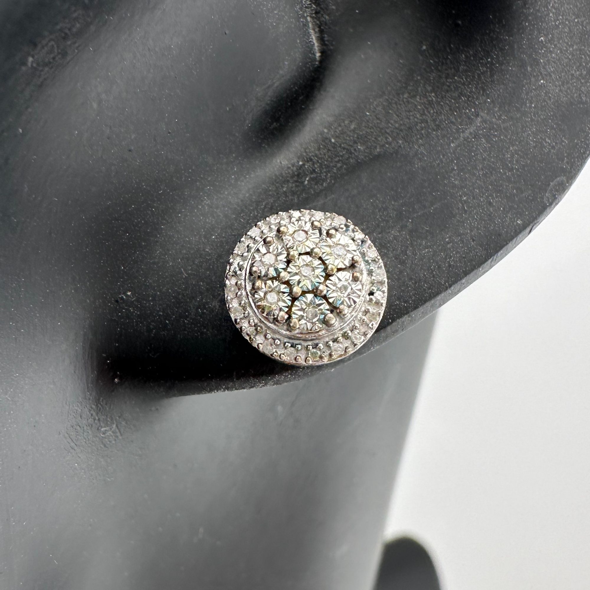 Other Natural Diamond Halo Stud Earrings in Sterling Silver Size ONE SIZE - 1 Thumbnail