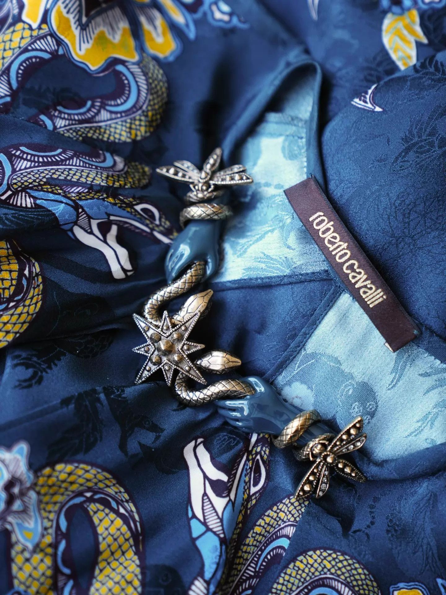 Roberto Cavalli Roberto Cavalli 16FW Blue Silk Snake Jeweled Neck Dress Size XS / US 0-2 / IT 36-38 - 6 Thumbnail
