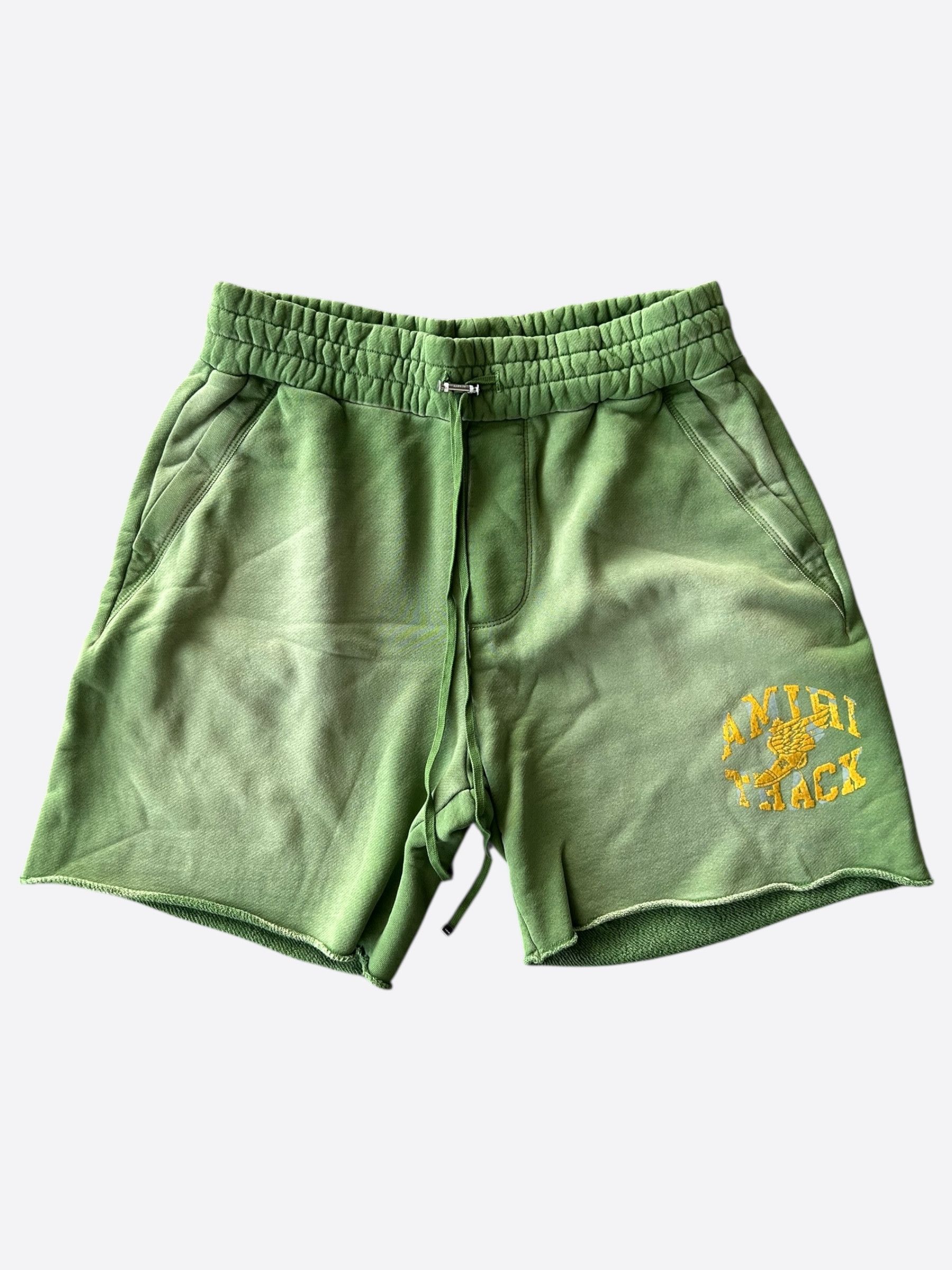 Amiri Green & Yellow Track Logo Shorts