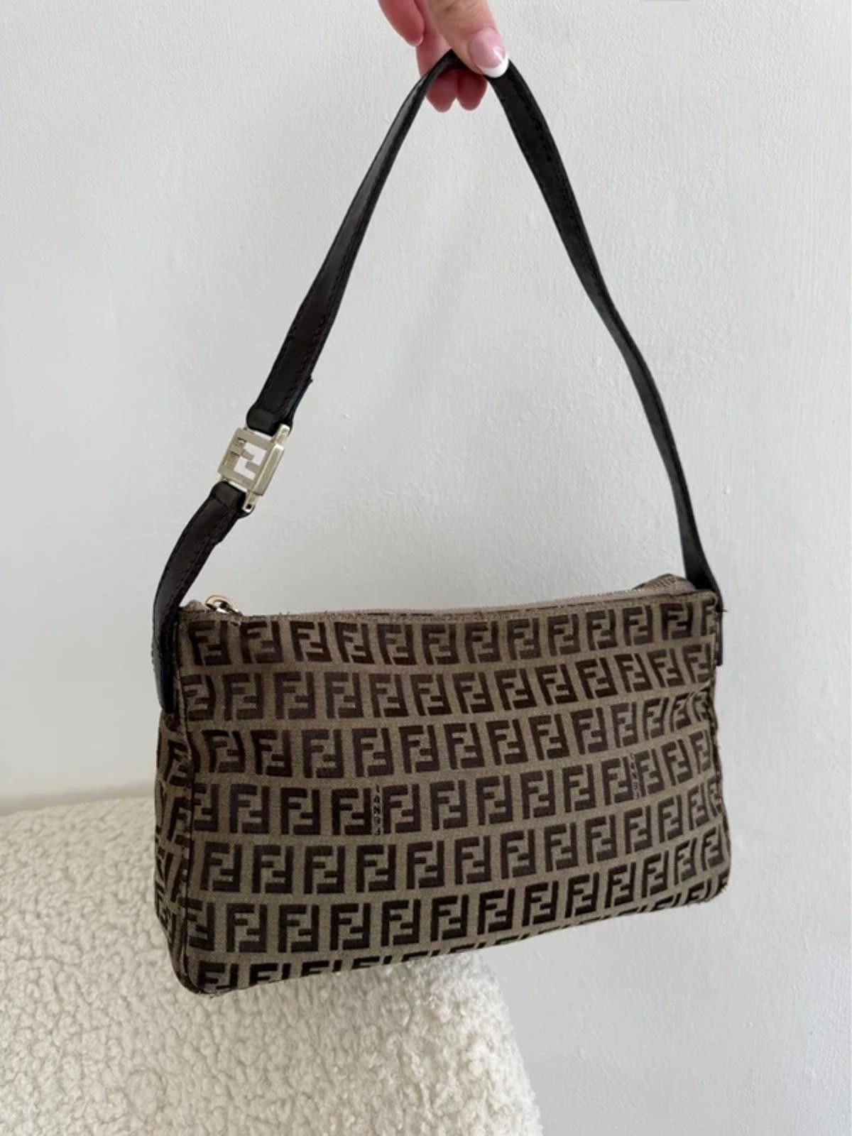 Fendi Fendi Zucchino Canvas Pochette – Brown FF Size ONE SIZE - 7 Thumbnail