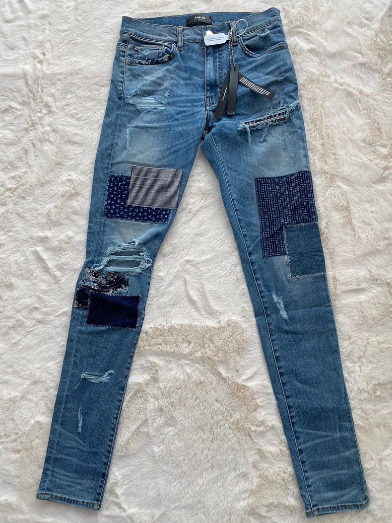 Amiri Washed blue Japanese Dongying patchwork jeans 2502-Ne