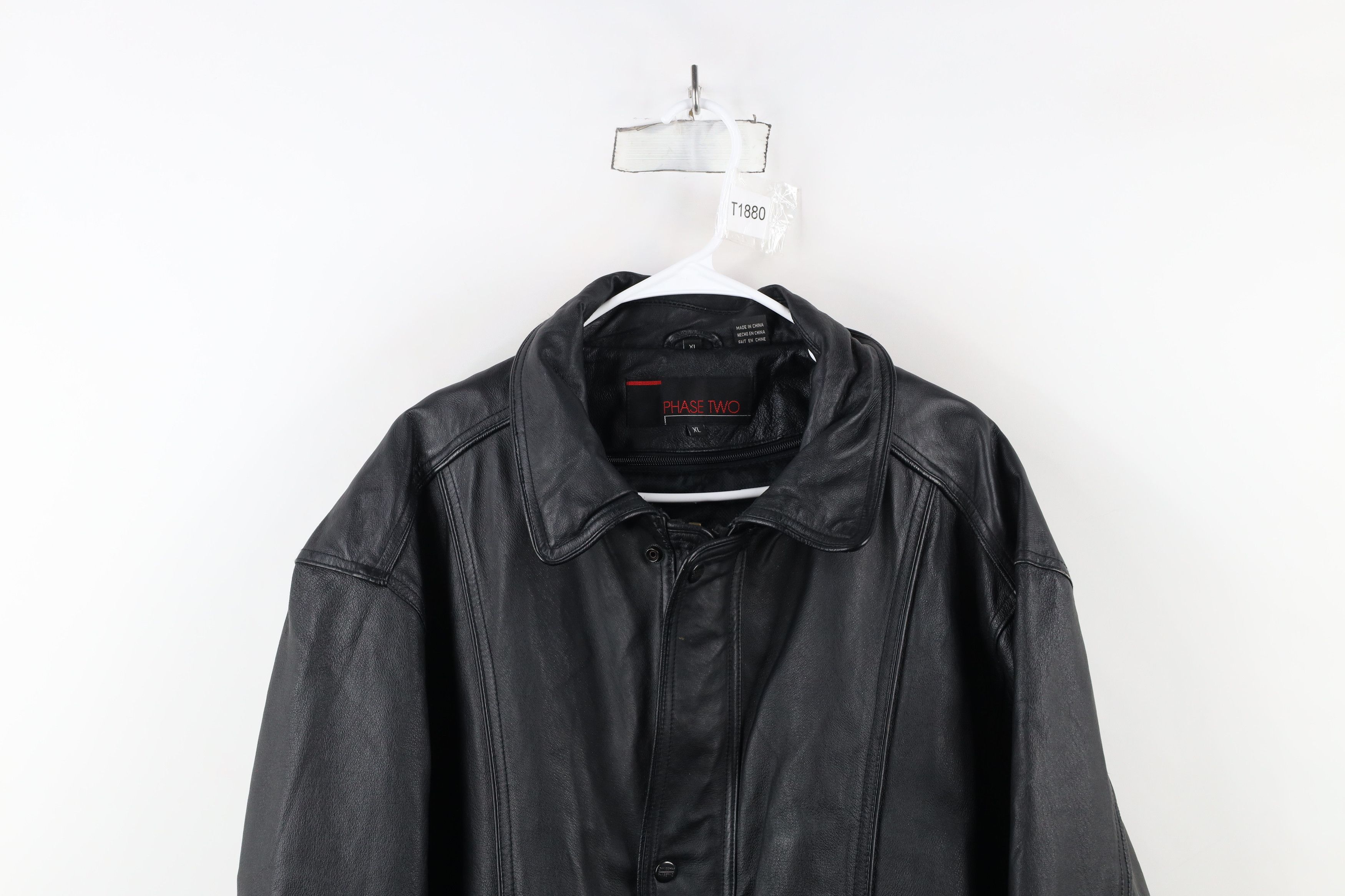 Vintage Vintage 90s Streetwear Lined Leather Chore Jacket Black Size US XL / EU 56 / 4 - 2 Thumbnail