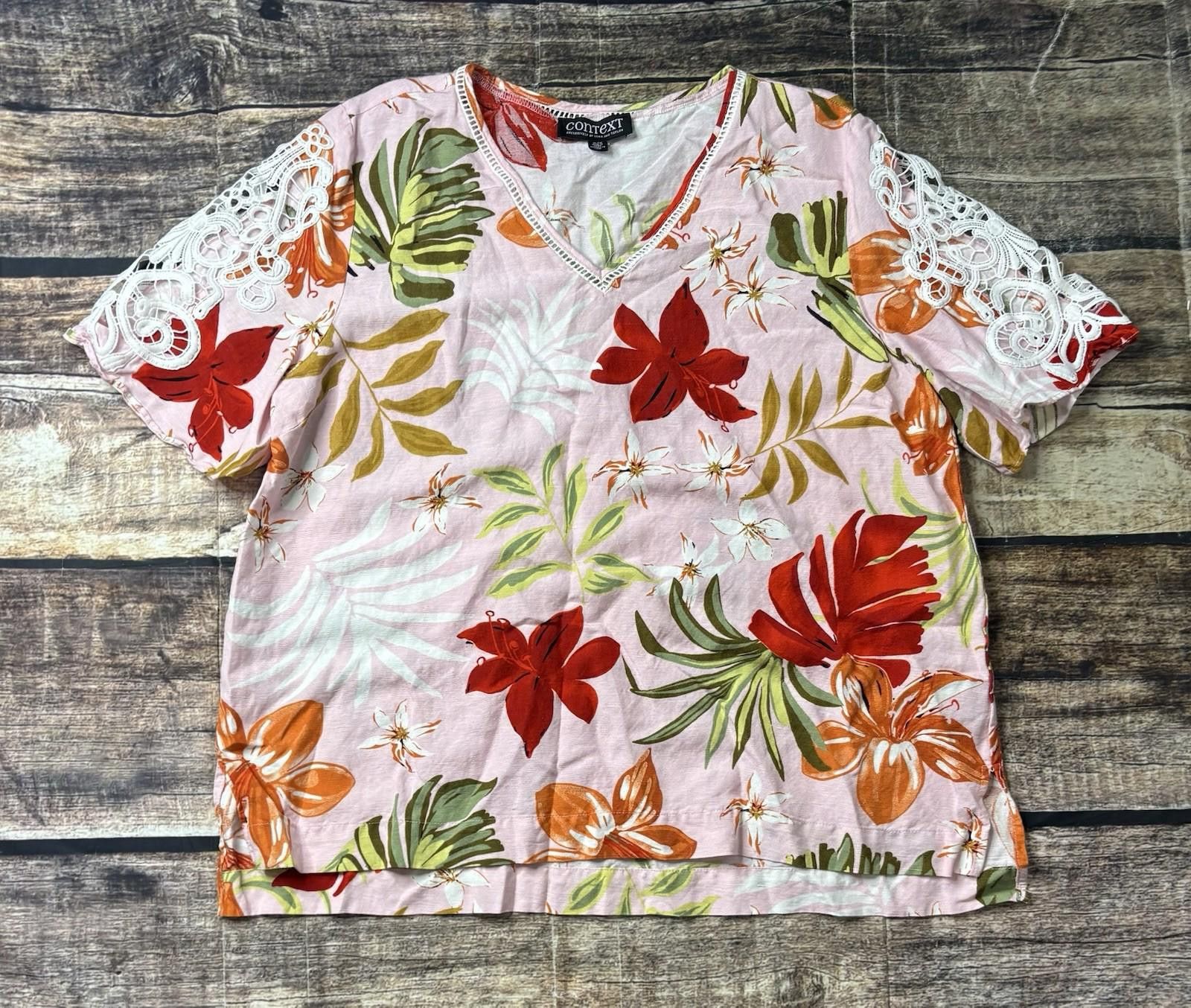 Lord & Taylor Context by Lord & Taylor Top Women's XL Linen Blend Floral Size XL / US 12-14 / IT 48-50 - 1 Thumbnail