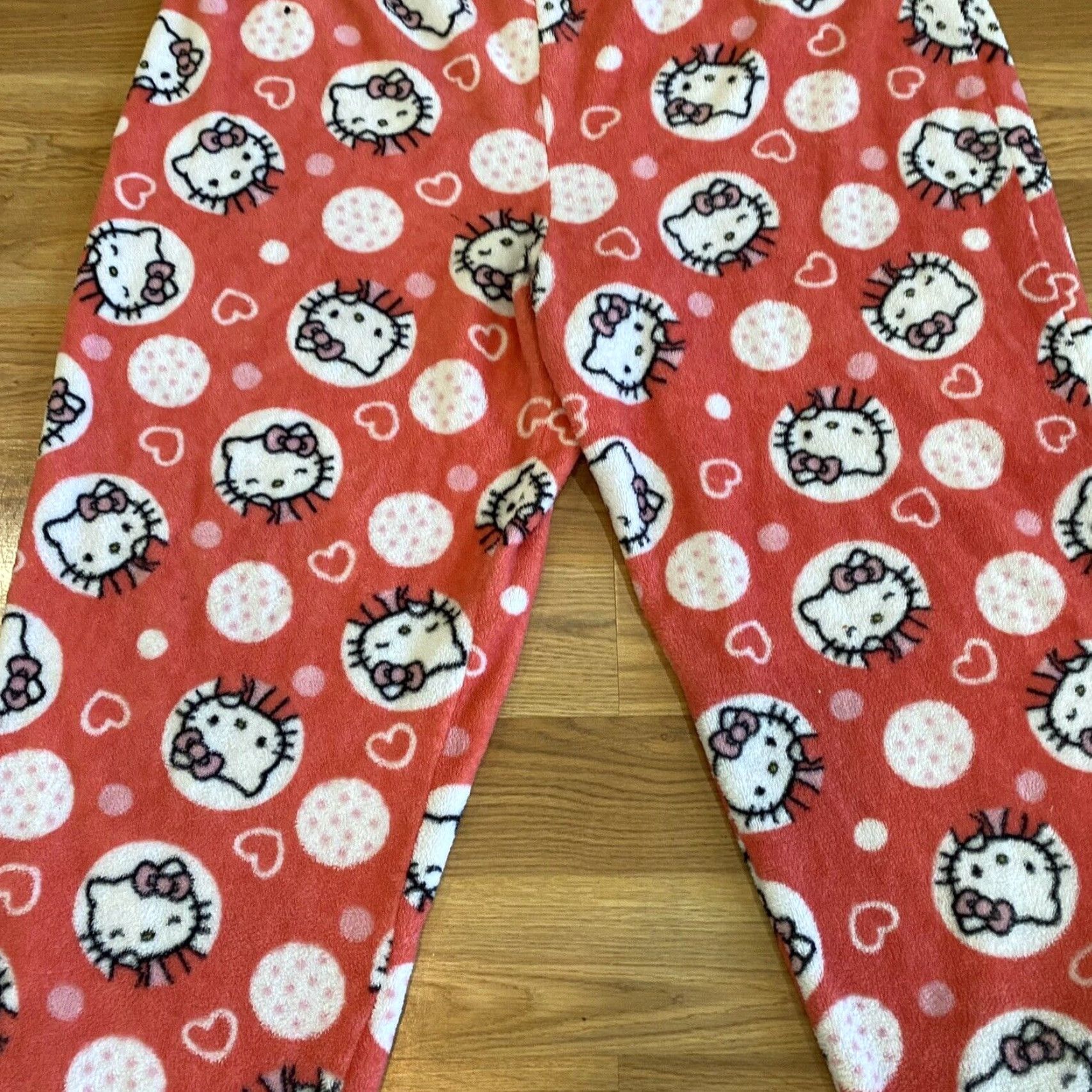Vintage Sanrio Hello Kitty Pajama Pants Pink Peach 3XL Elastic Waist Womens Plus Fleece Sleep Pants 90s Whimsical Hearts Polka Dots Comfort Cozy Plush Size 40" / US 18 - 3 Thumbnail