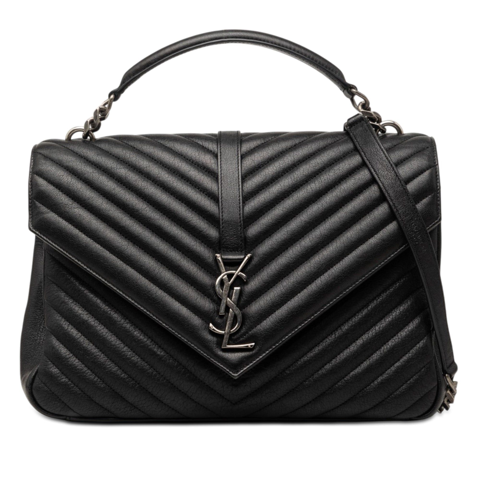Saint Laurent Paris Large Chevron Sheepskin Monogram College Bag Size ONE SIZE - 1 Thumbnail